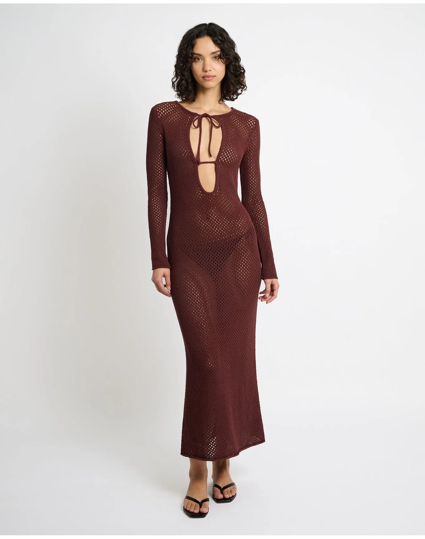 Women | Crochet Knit Cutout Maxi Dress | Rum