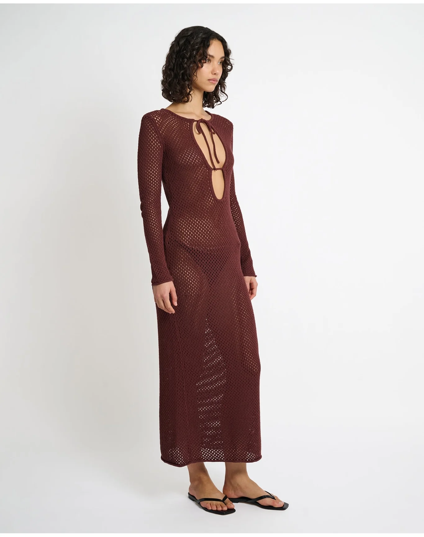 Women | Crochet Knit Cutout Maxi Dress | Rum - Image 4