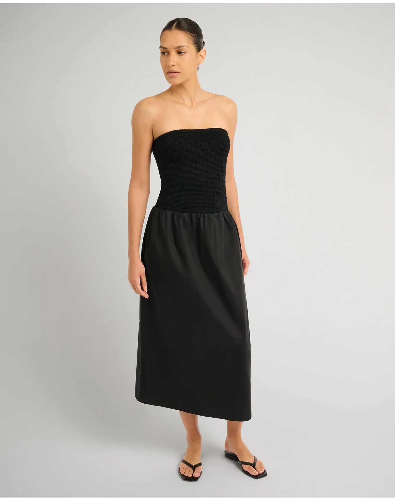 Women | Crochet Knit Poplin Maxi Dress | Black
