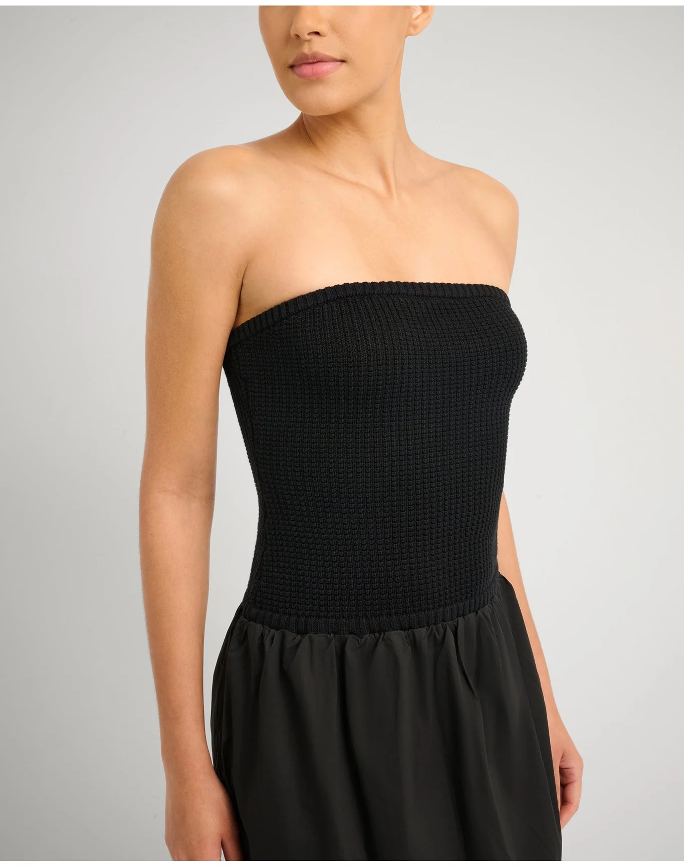 Women | Crochet Knit Poplin Maxi Dress | Black - Image 3