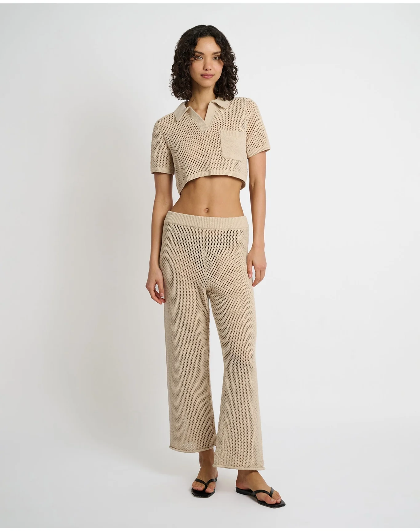 Women | Crochet Knit Wide Leg Pant | Sandshell (V2) - Image 3