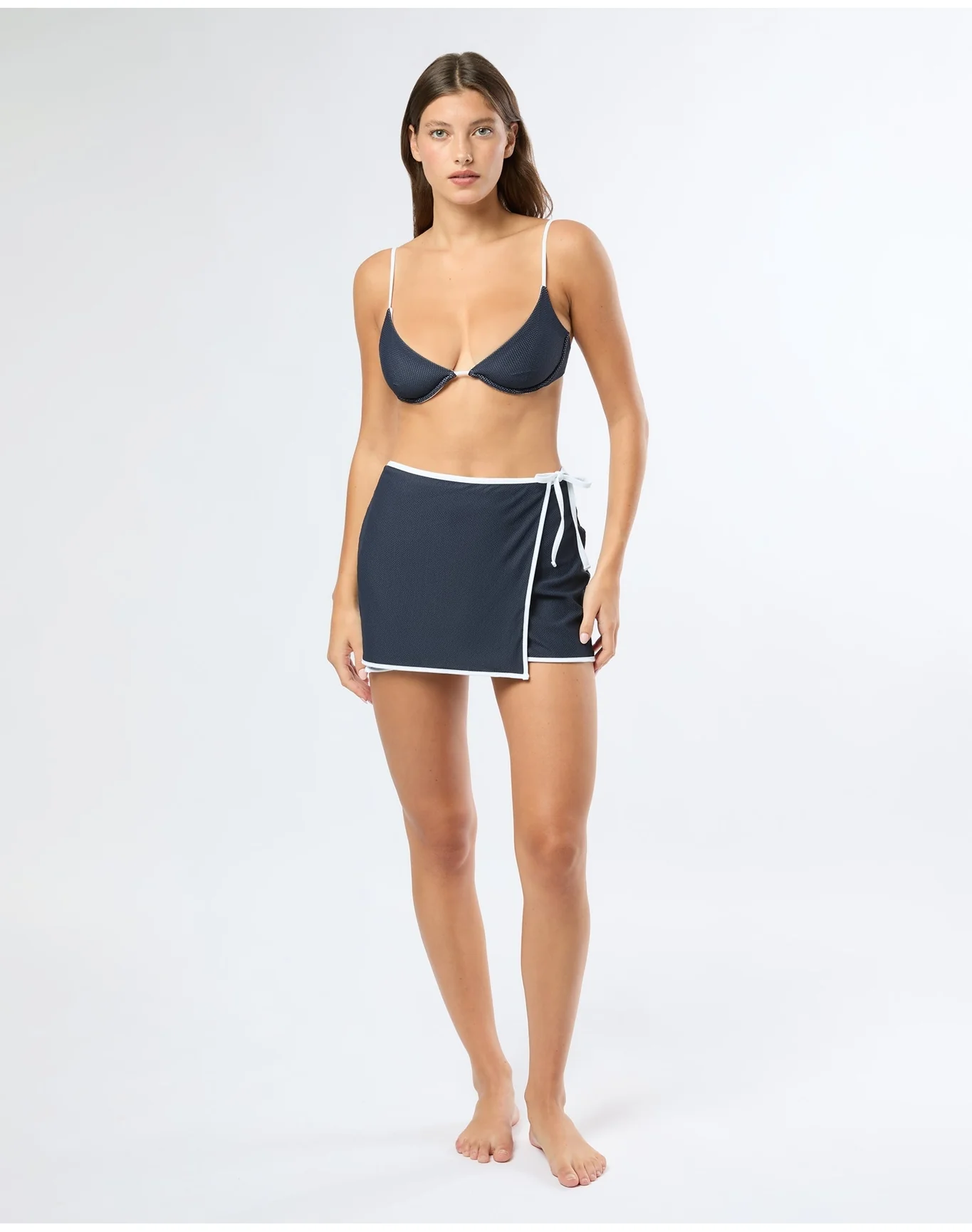 Women | Crochet Mesh Mini Wrap Skirt | Deep Navy - Image 3