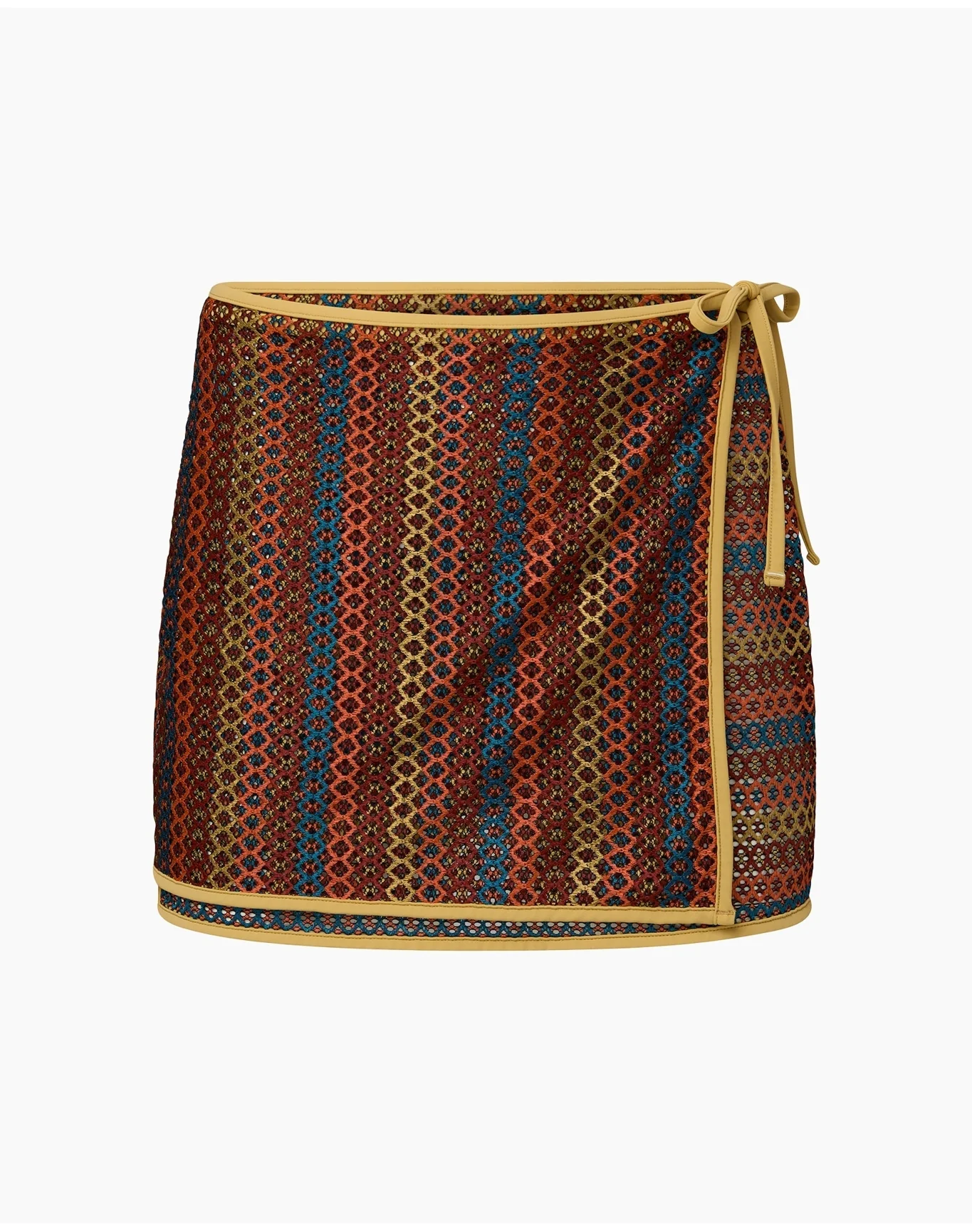 Women | Crochet Mesh Mini Wrap Skirt | Pale Gold - Image 2