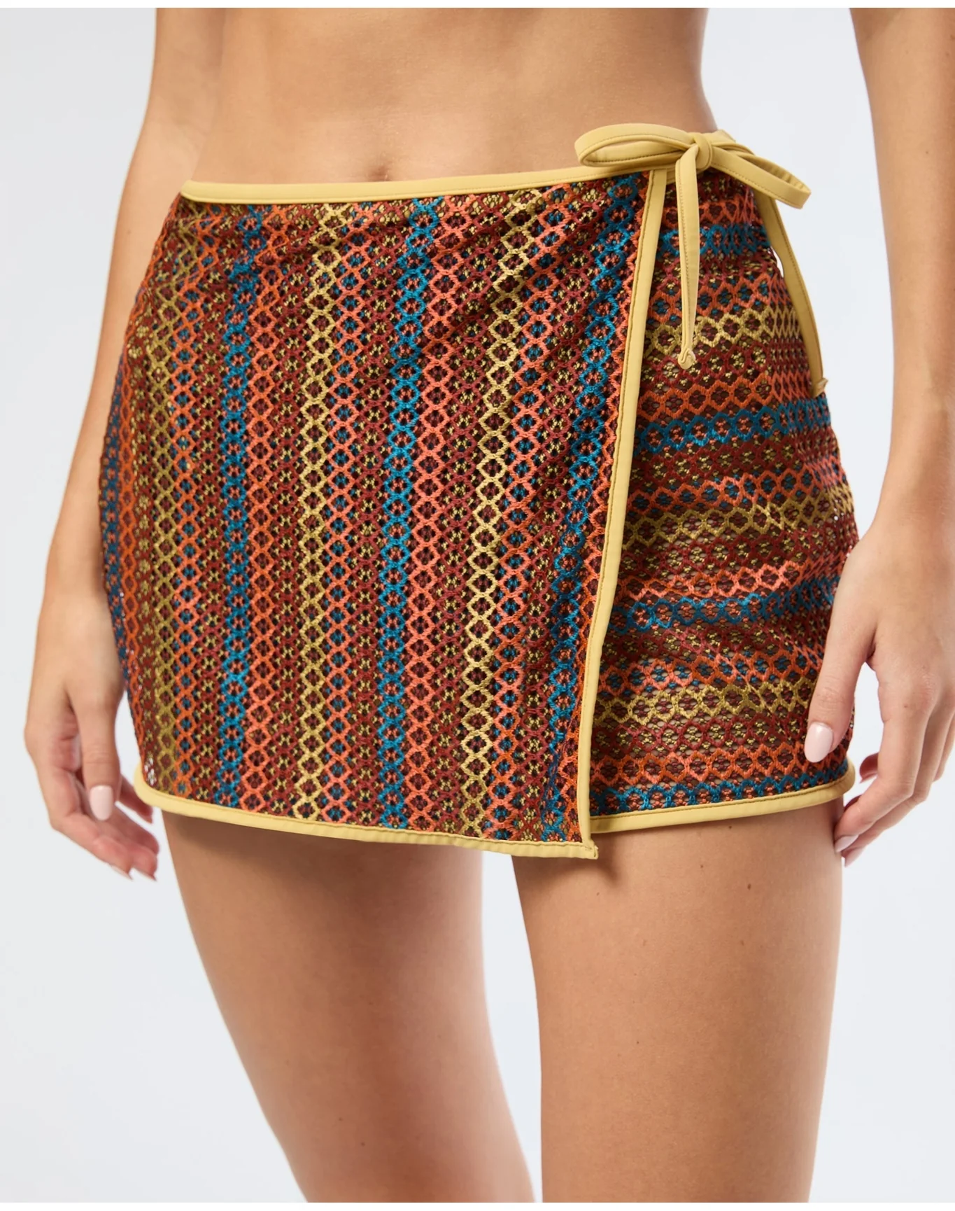 Women | Crochet Mesh Mini Wrap Skirt | Pale Gold - Image 4