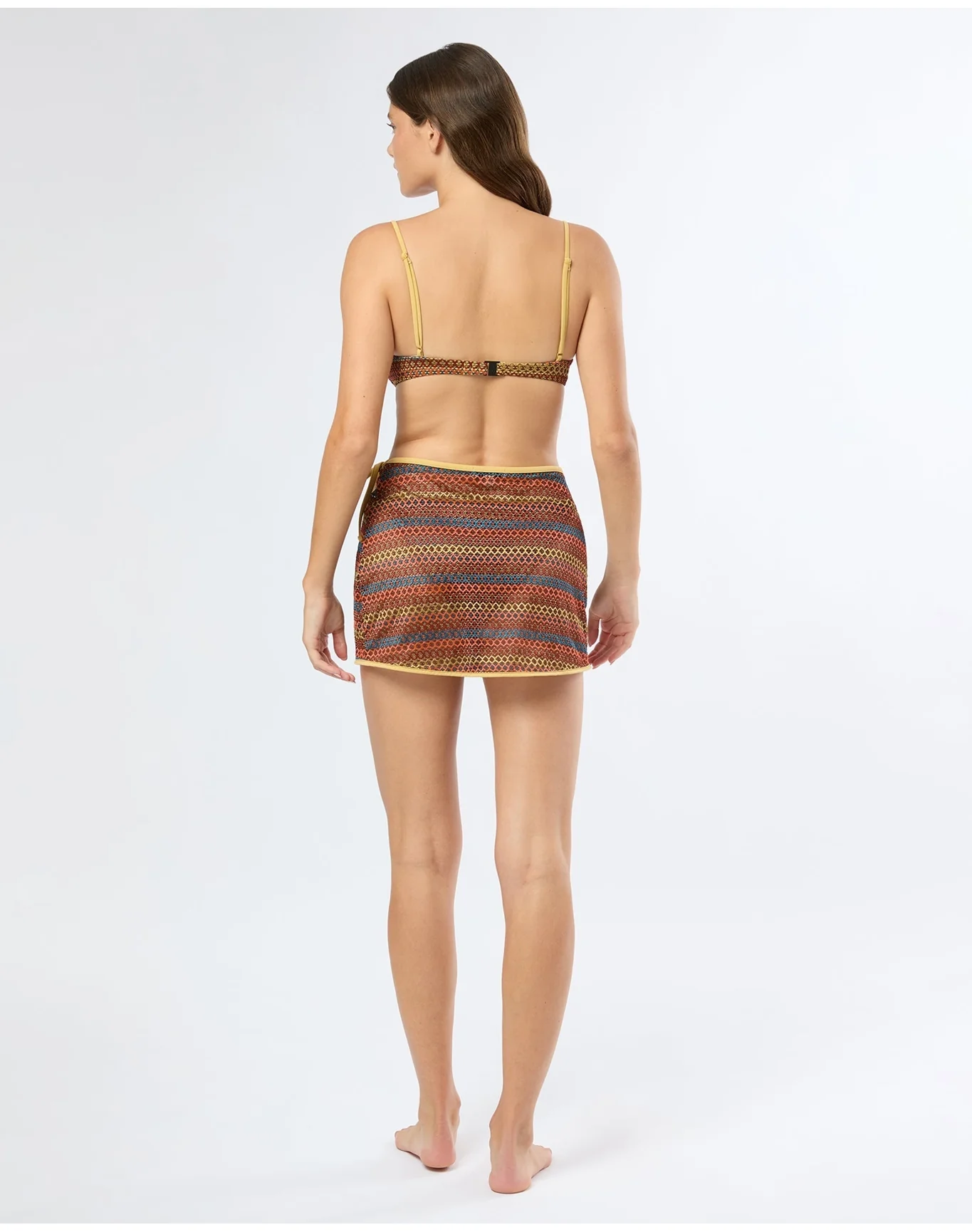Women | Crochet Mesh Mini Wrap Skirt | Pale Gold - Image 5