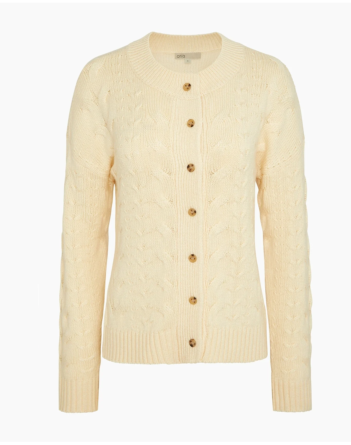 Women | Fitted Cable Knit Cardigan | Natural Melange - Image 2