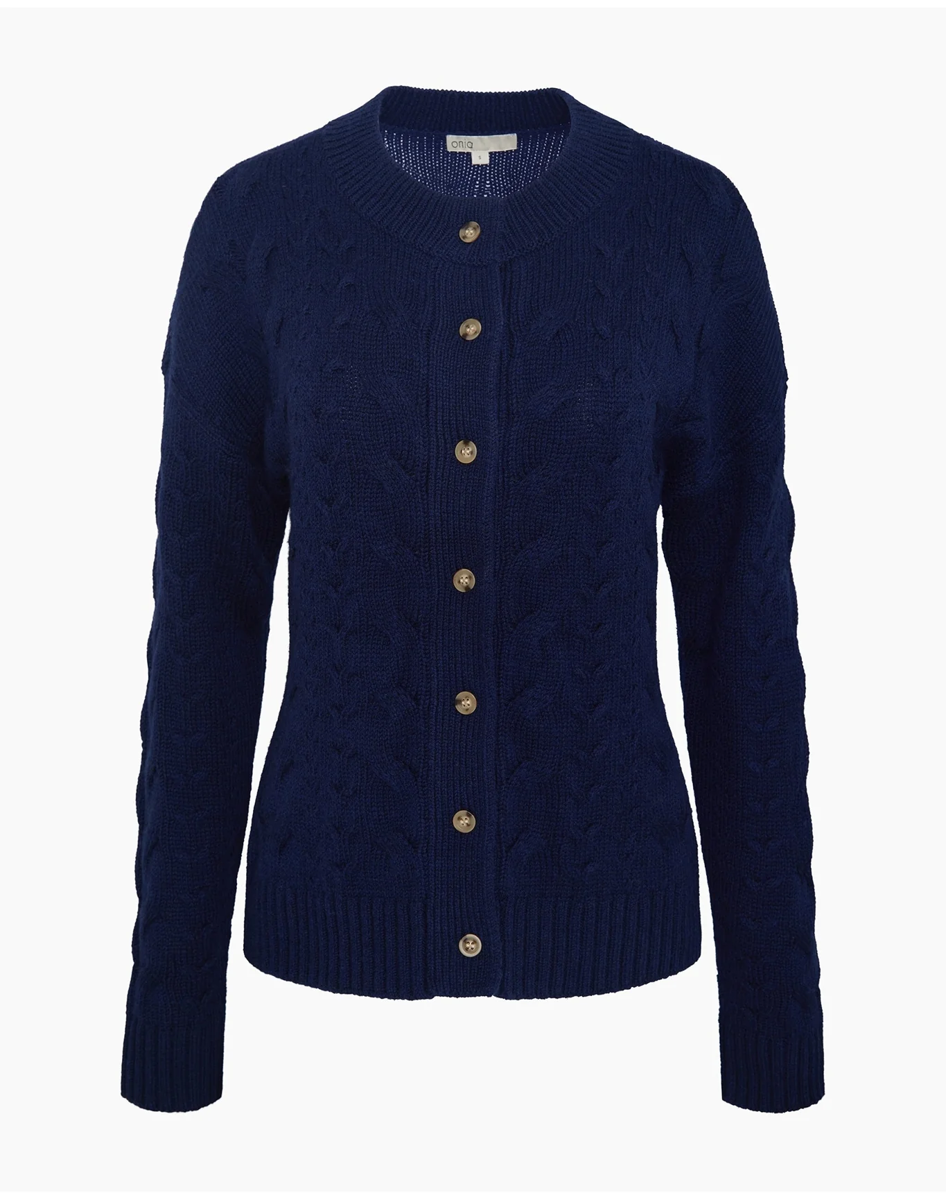 Women | Fitted Cable Knit Cardigan | Noir Navy - Image 2