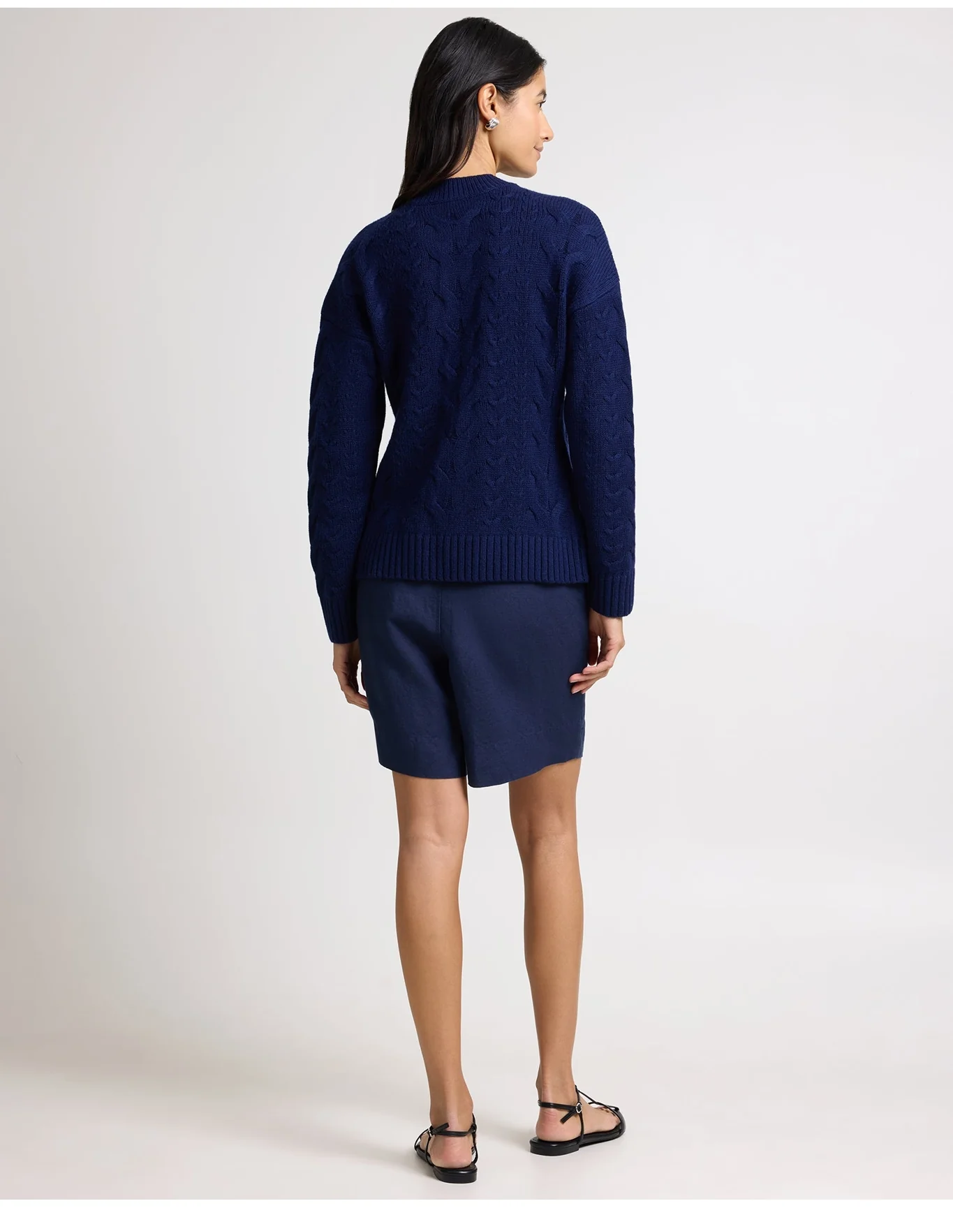 Women | Fitted Cable Knit Cardigan | Noir Navy - Image 5