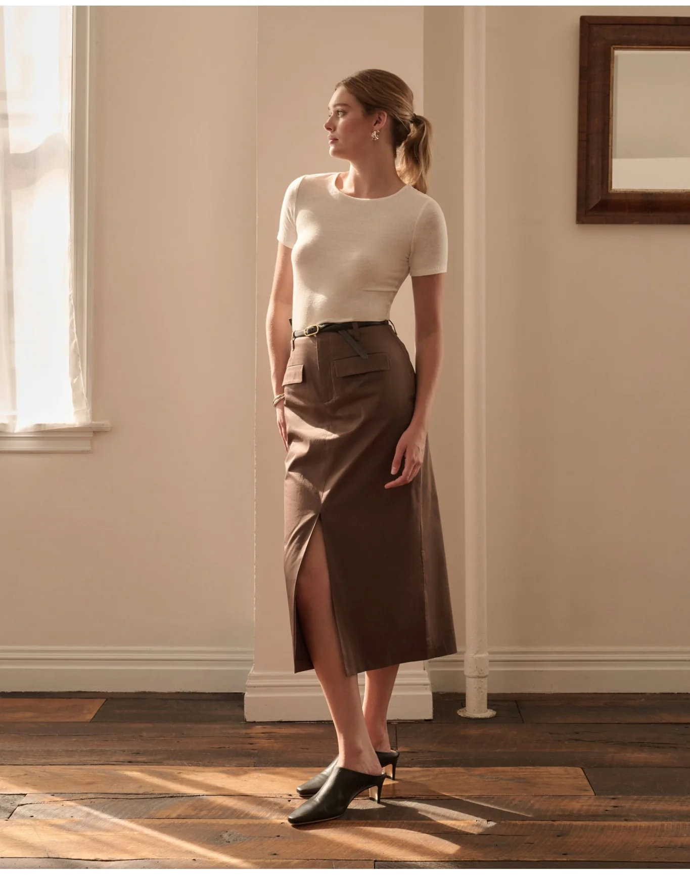 Women | Front Slit Midi Skirt | Chestnut - Image 2
