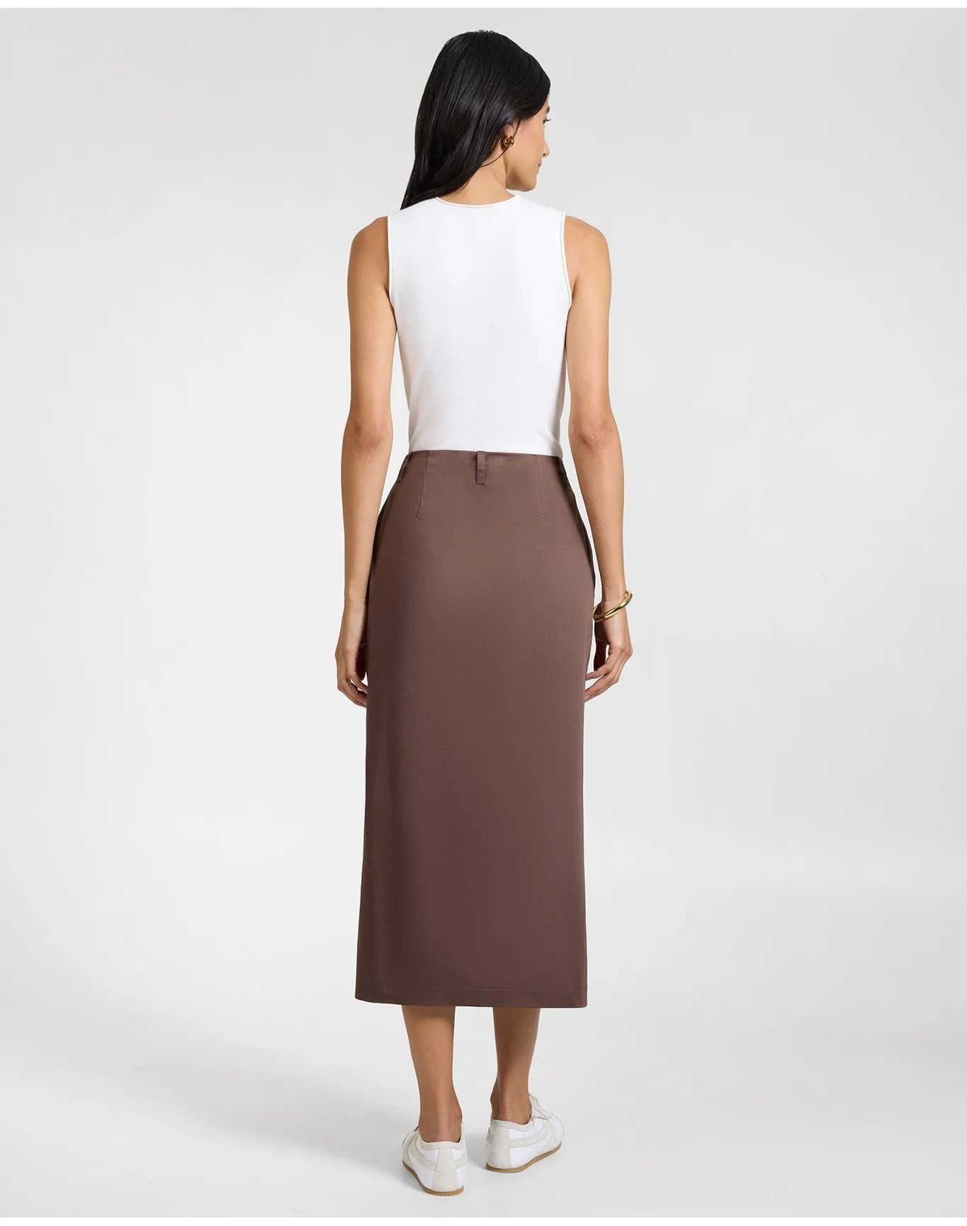 Women | Front Slit Midi Skirt | Chestnut - Image 6