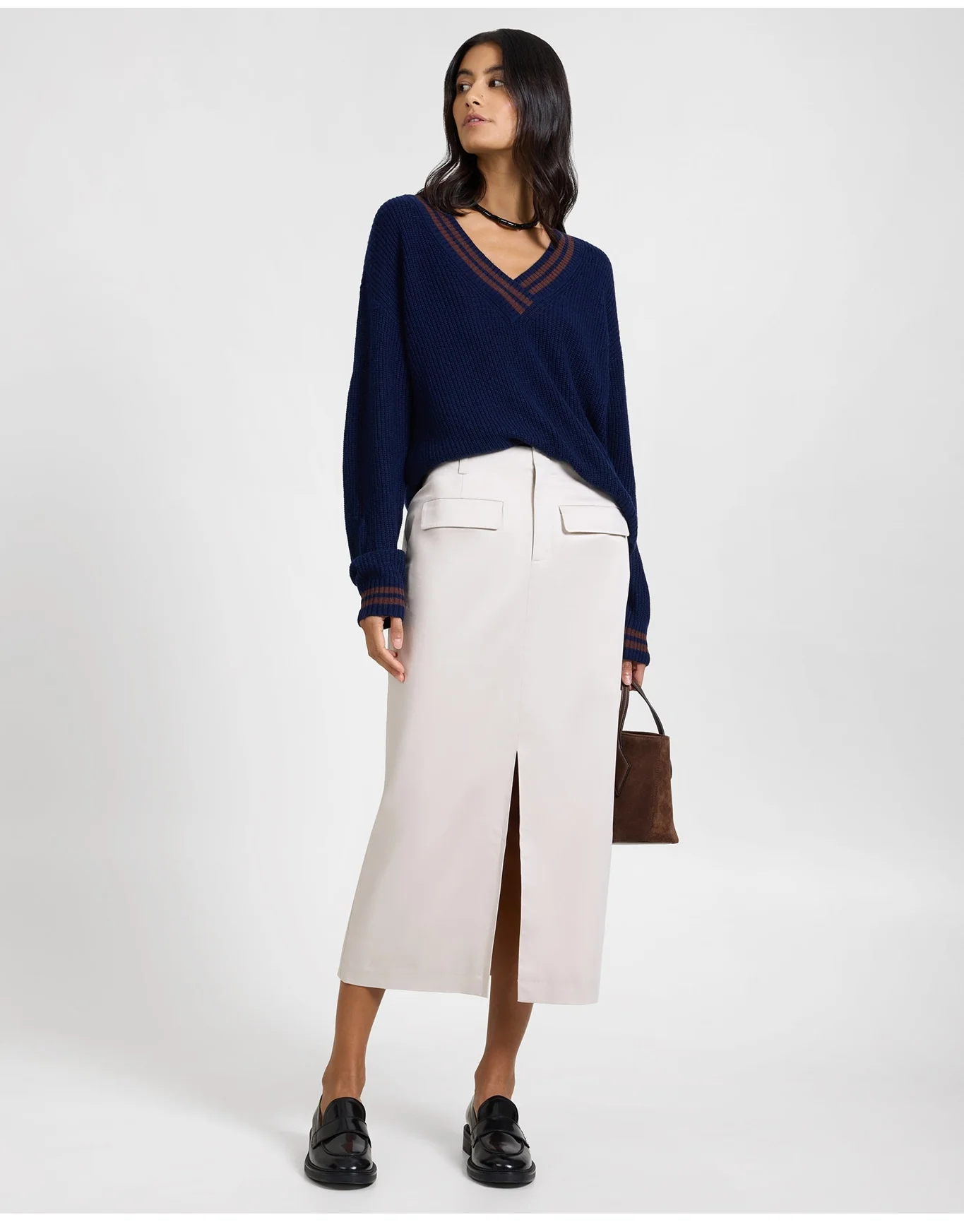 Women | Front Slit Midi Skirt | Stone - Image 4
