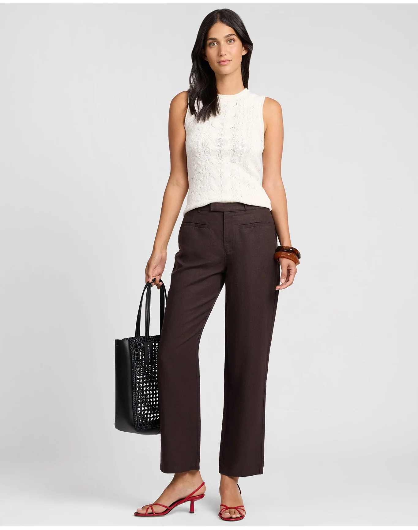 Women | Linen Cable Knit Tank | Natural Melange - Image 3