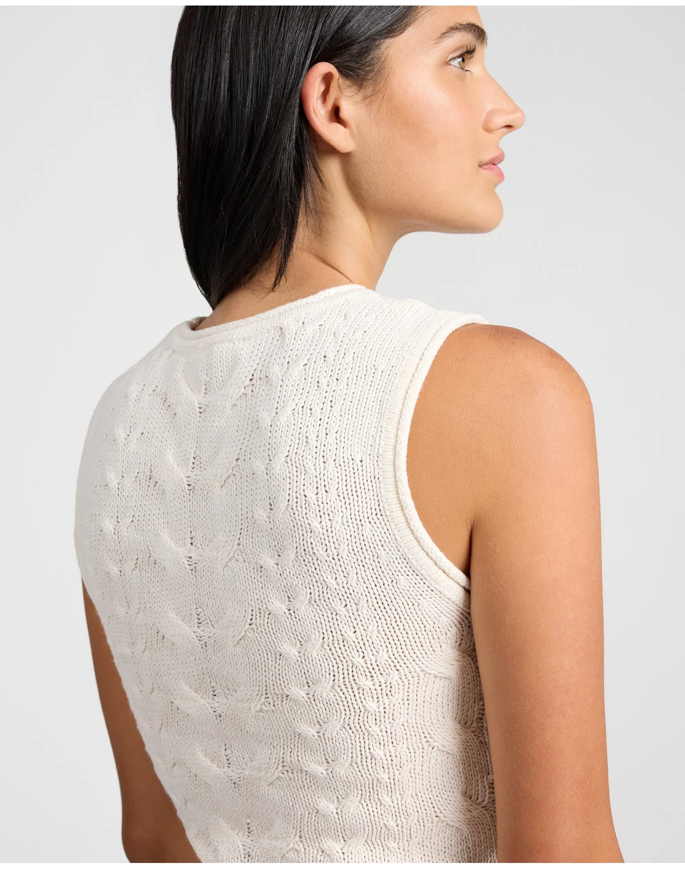 Women | Linen Cable Knit Tank | Natural Melange - Image 5