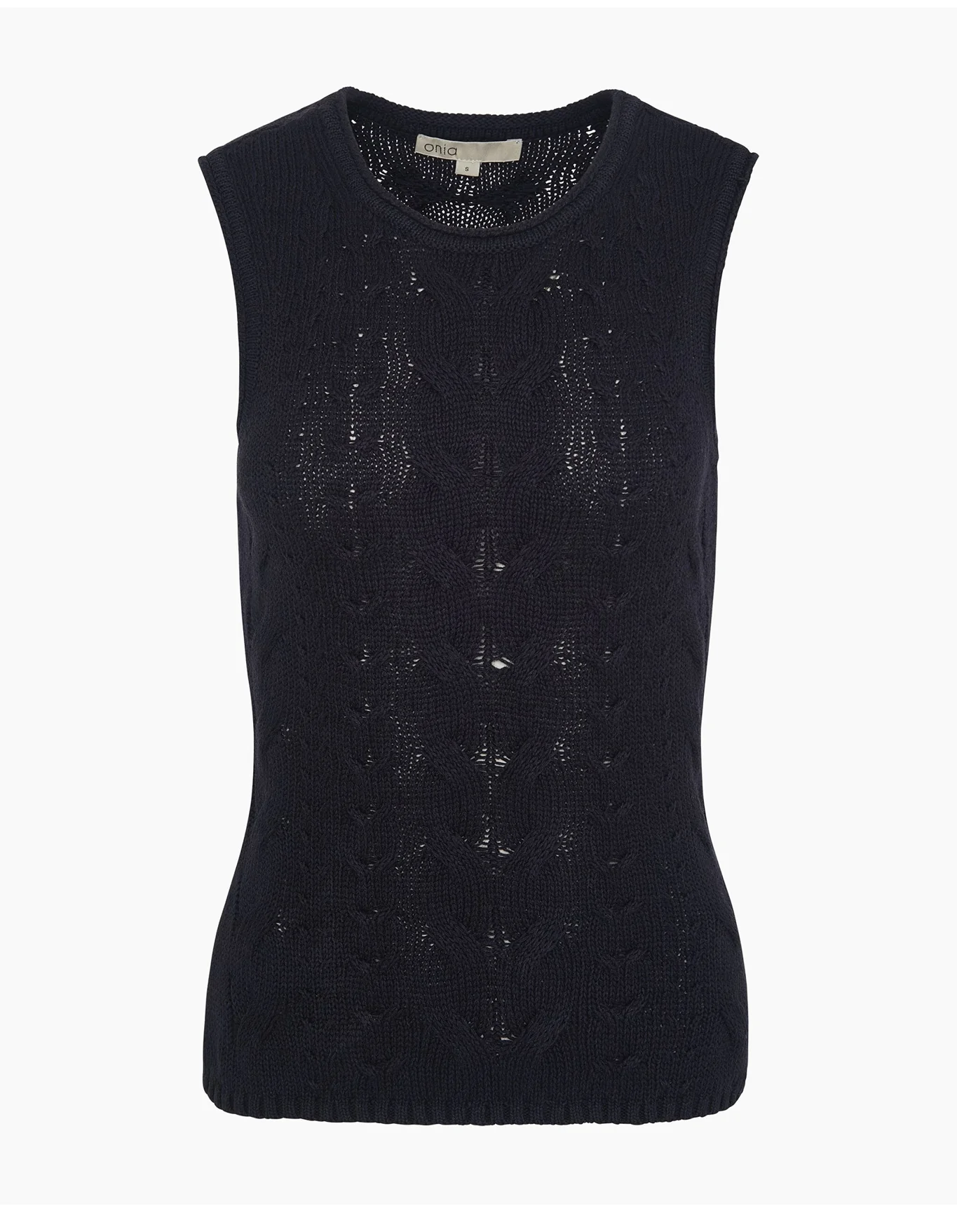 Women | Linen Cable Knit Tank | Noir Navy - Image 2