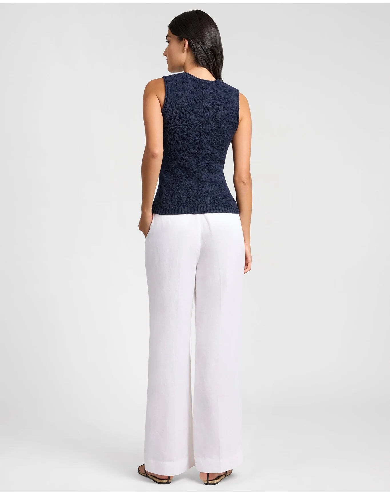 Women | Linen Cable Knit Tank | Noir Navy - Image 5