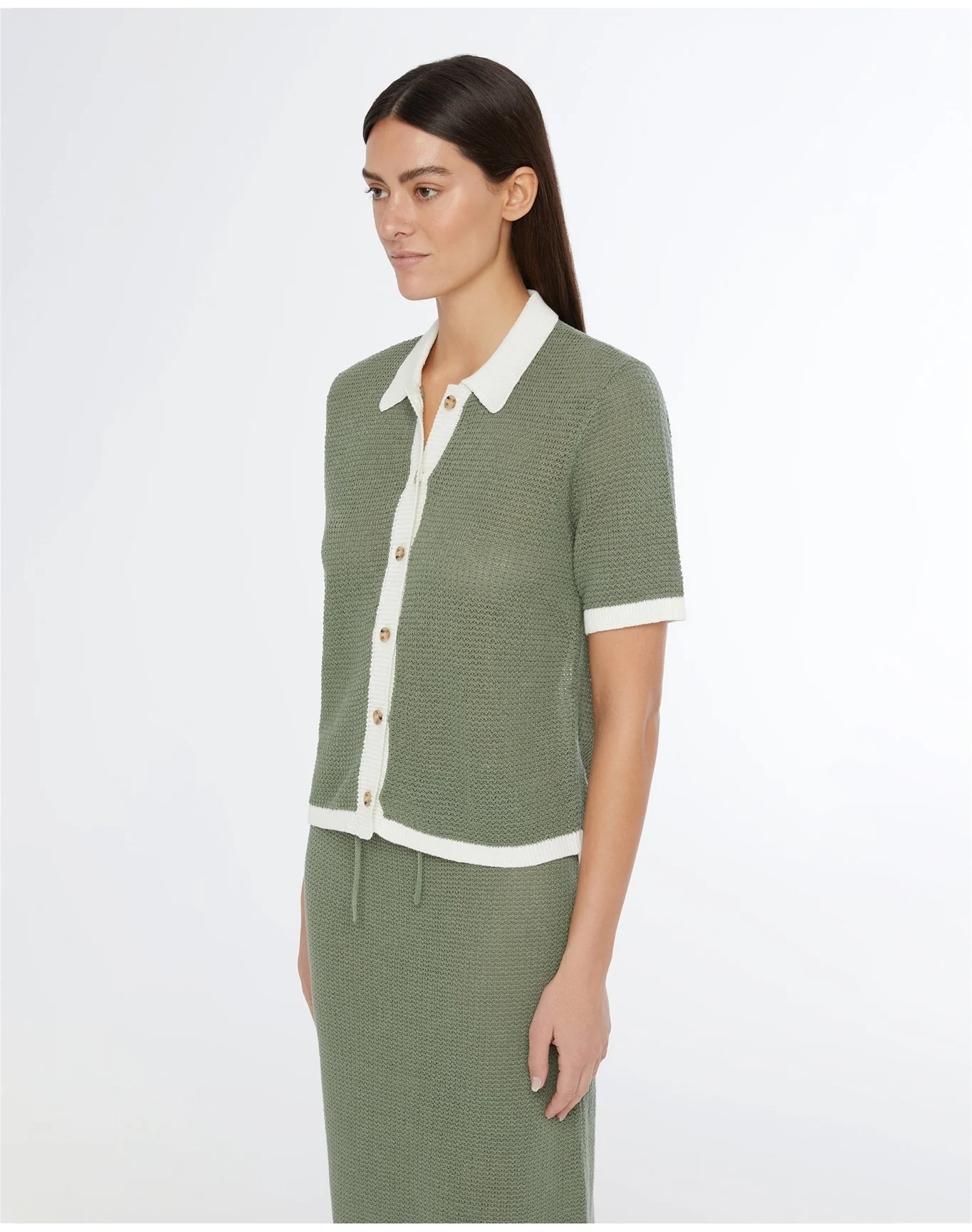 Women | Linen Knit Button Up Shirt | Sea Spray White