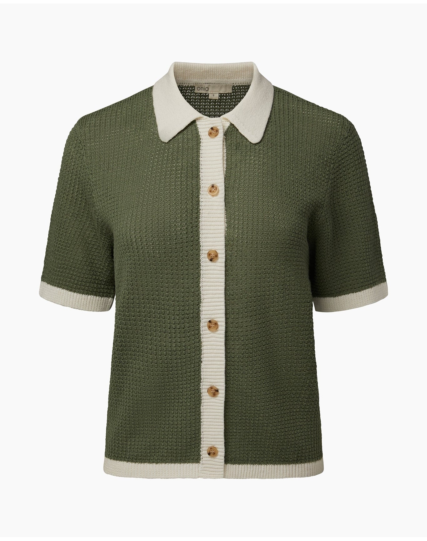 Women | Linen Knit Button Up Shirt | Sea Spray White - Image 2