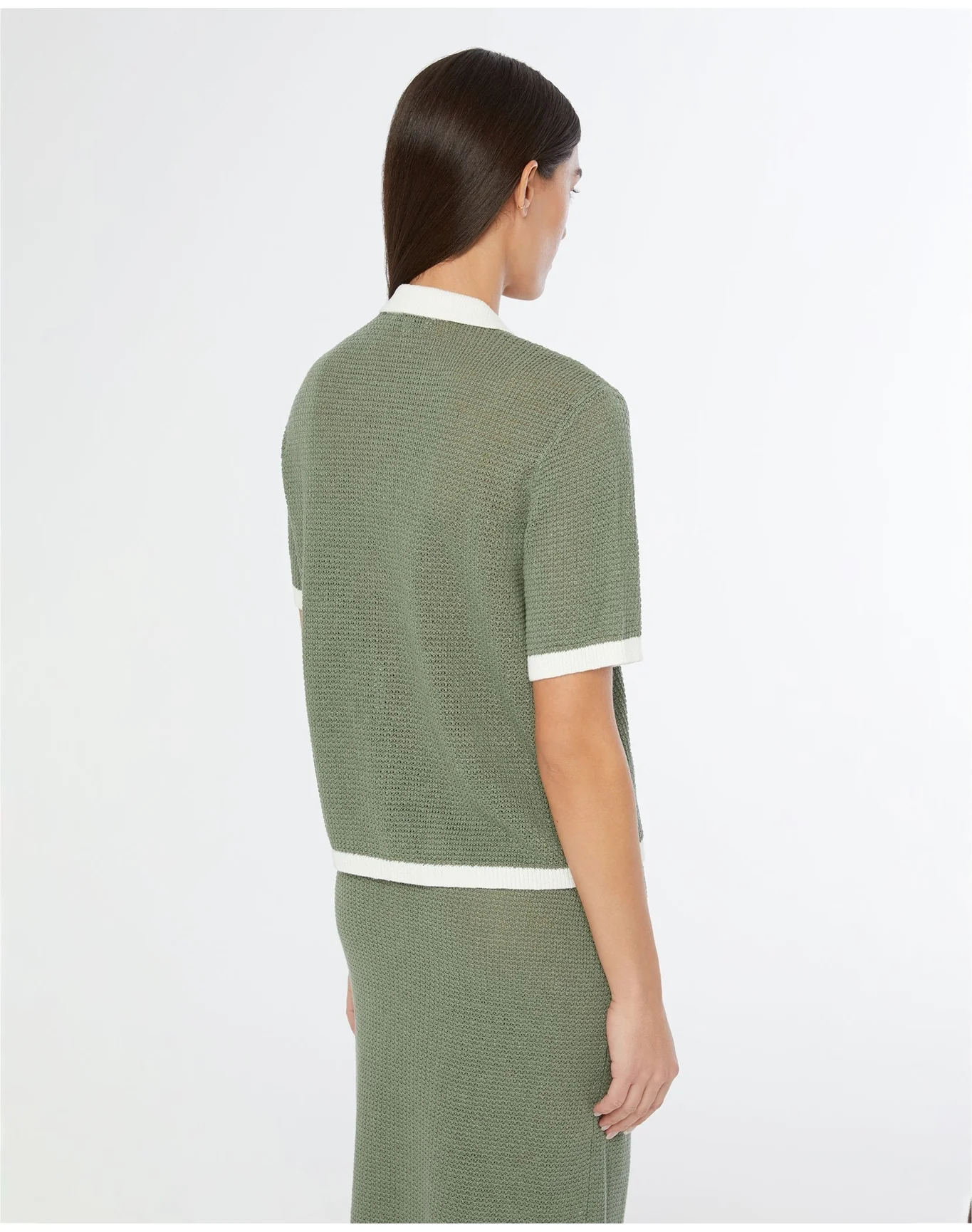 Women | Linen Knit Button Up Shirt | Sea Spray White - Image 4