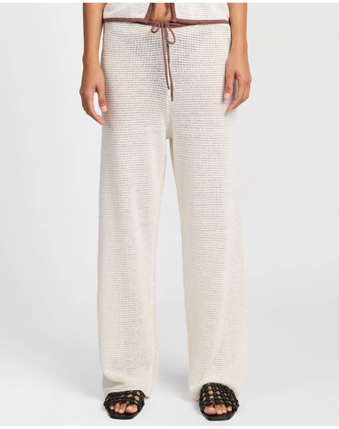 Women | Linen Knit Drawstring Pant | Egret Cappuccino