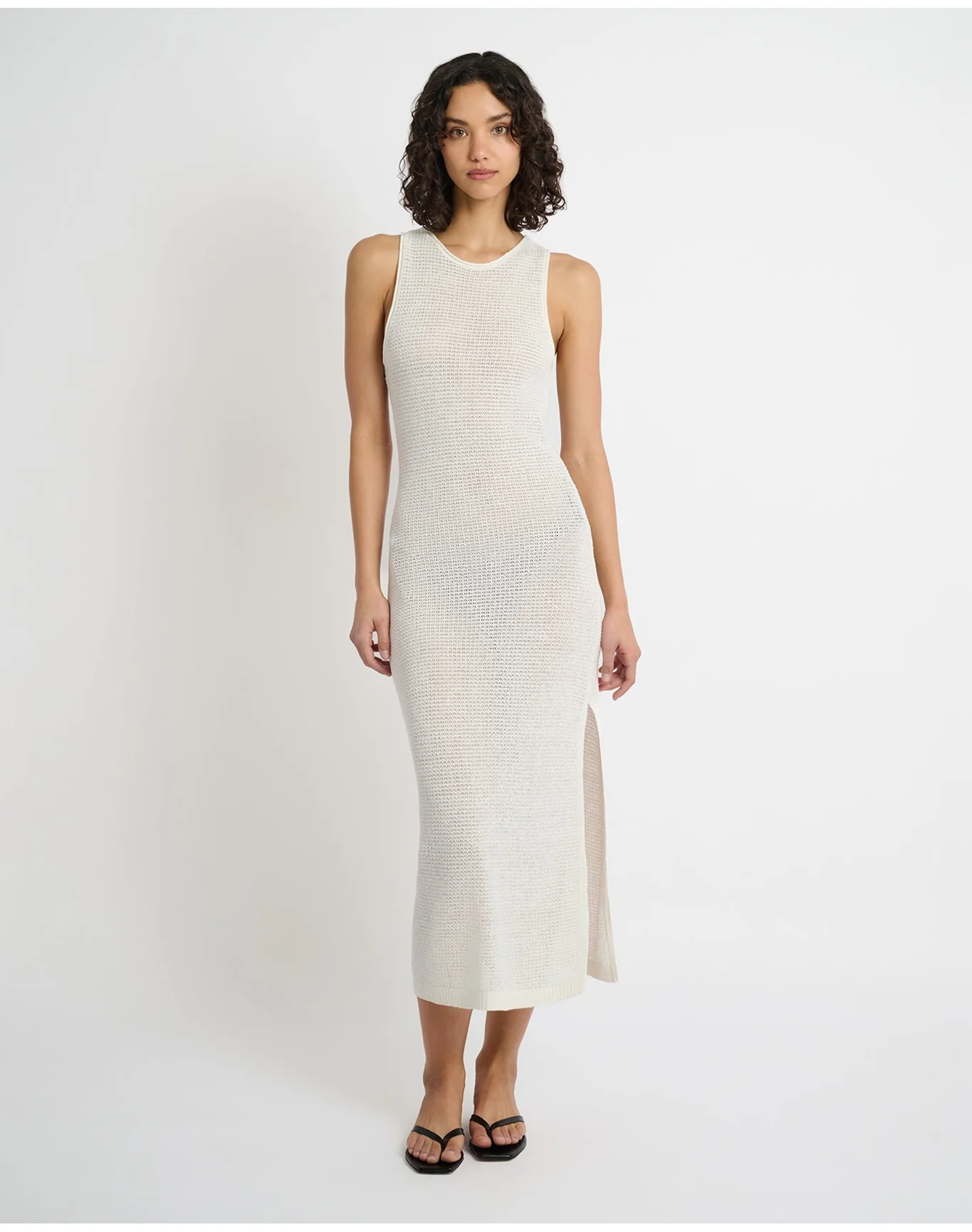 Women | Linen Knit Scoop Back Maxi Dress | White