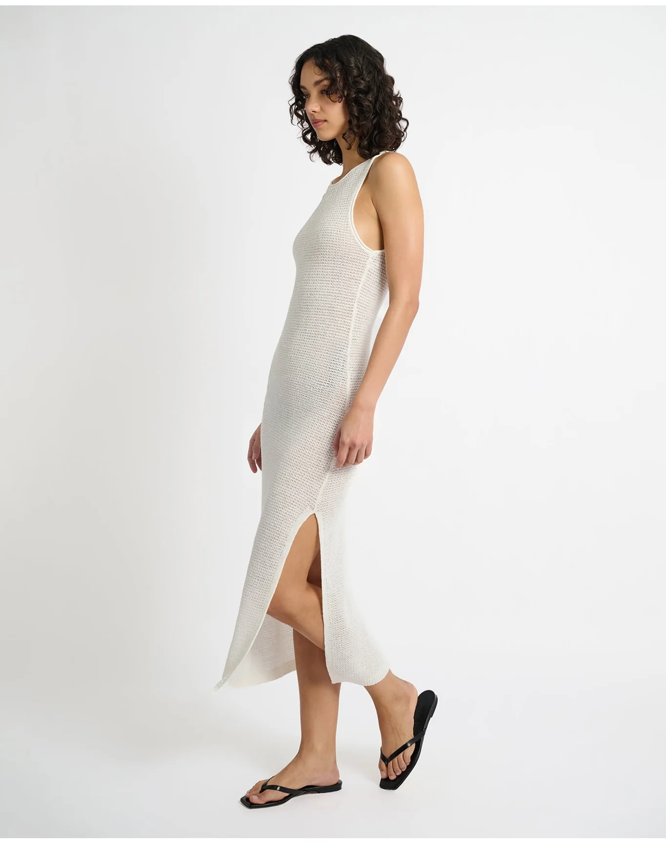 Women | Linen Knit Scoop Back Maxi Dress | White - Image 3