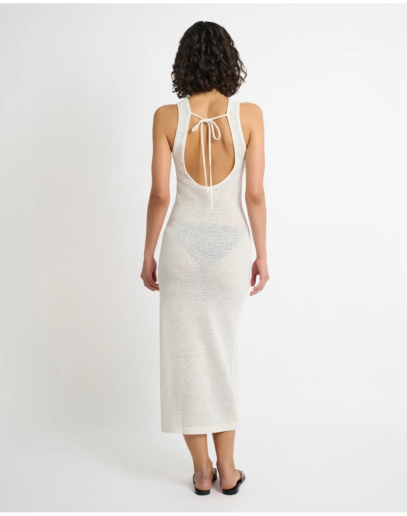 Women | Linen Knit Scoop Back Maxi Dress | White - Image 5