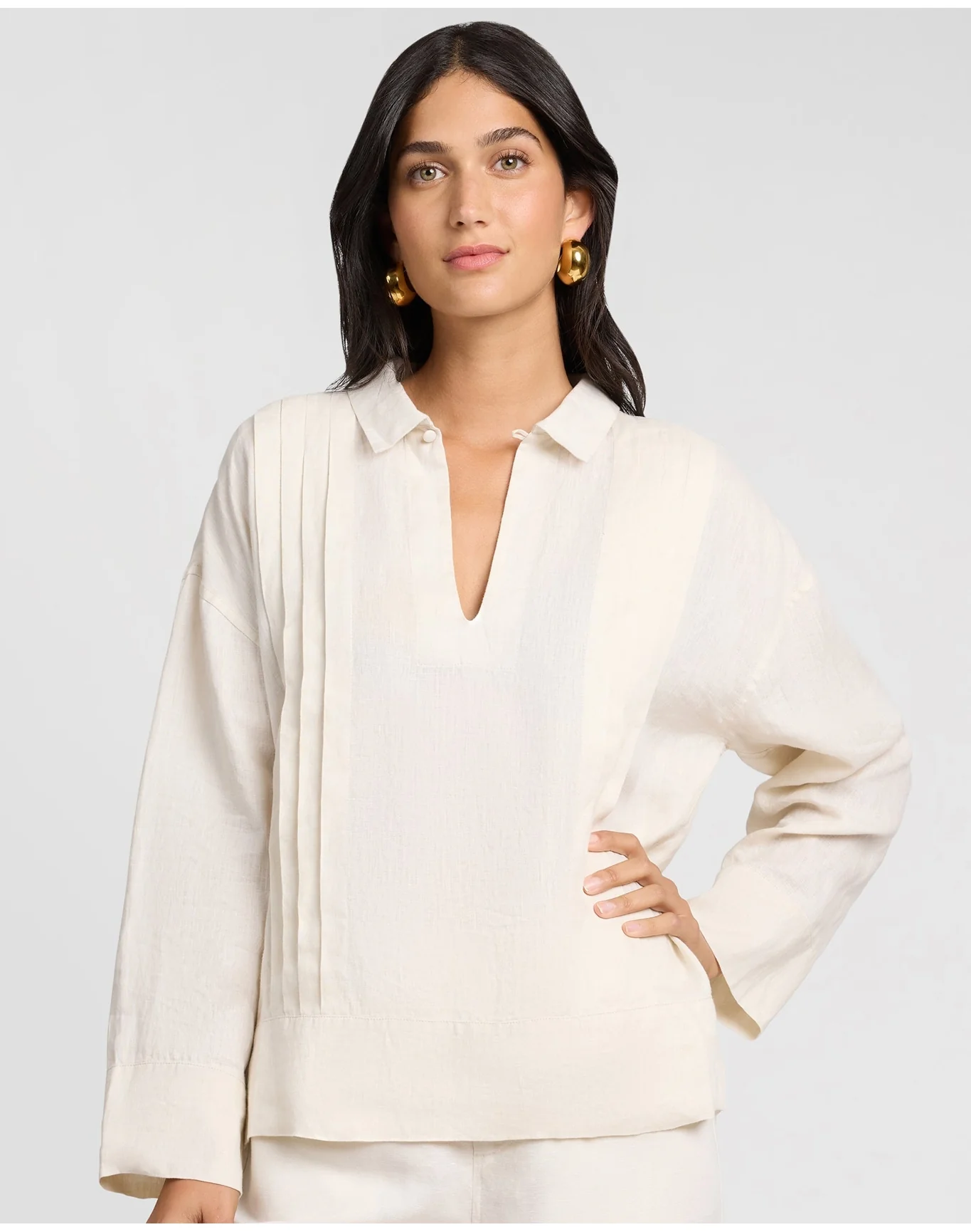 Women | Linen Pintuck Popover Shirt | Natural