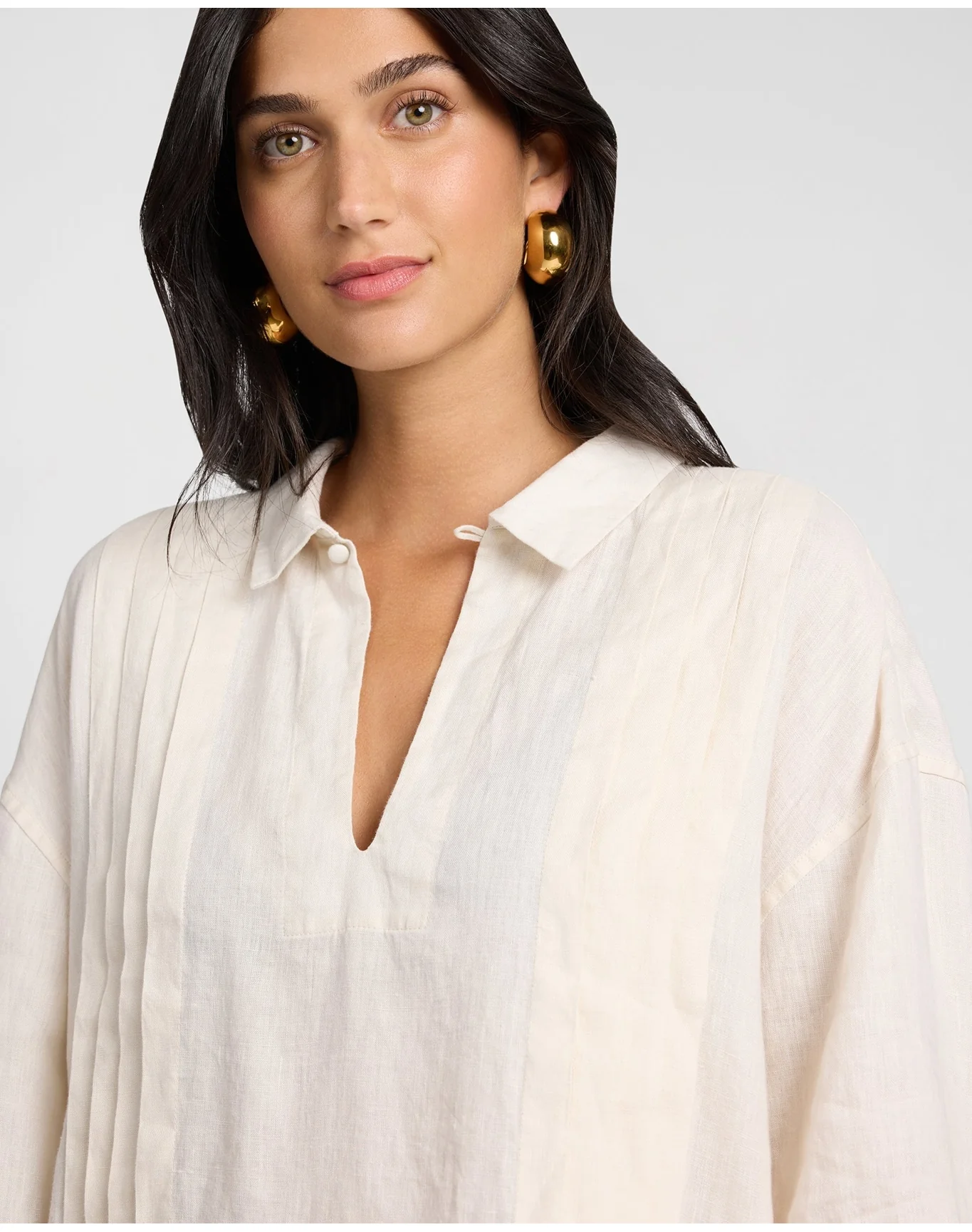 Women | Linen Pintuck Popover Shirt | Natural - Image 4