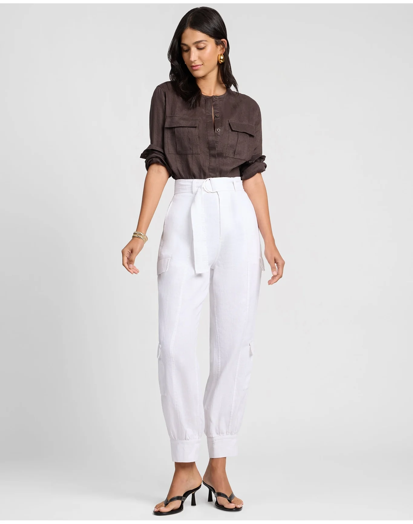 Women | Linen Utility Shirt | Espresso - Image 3