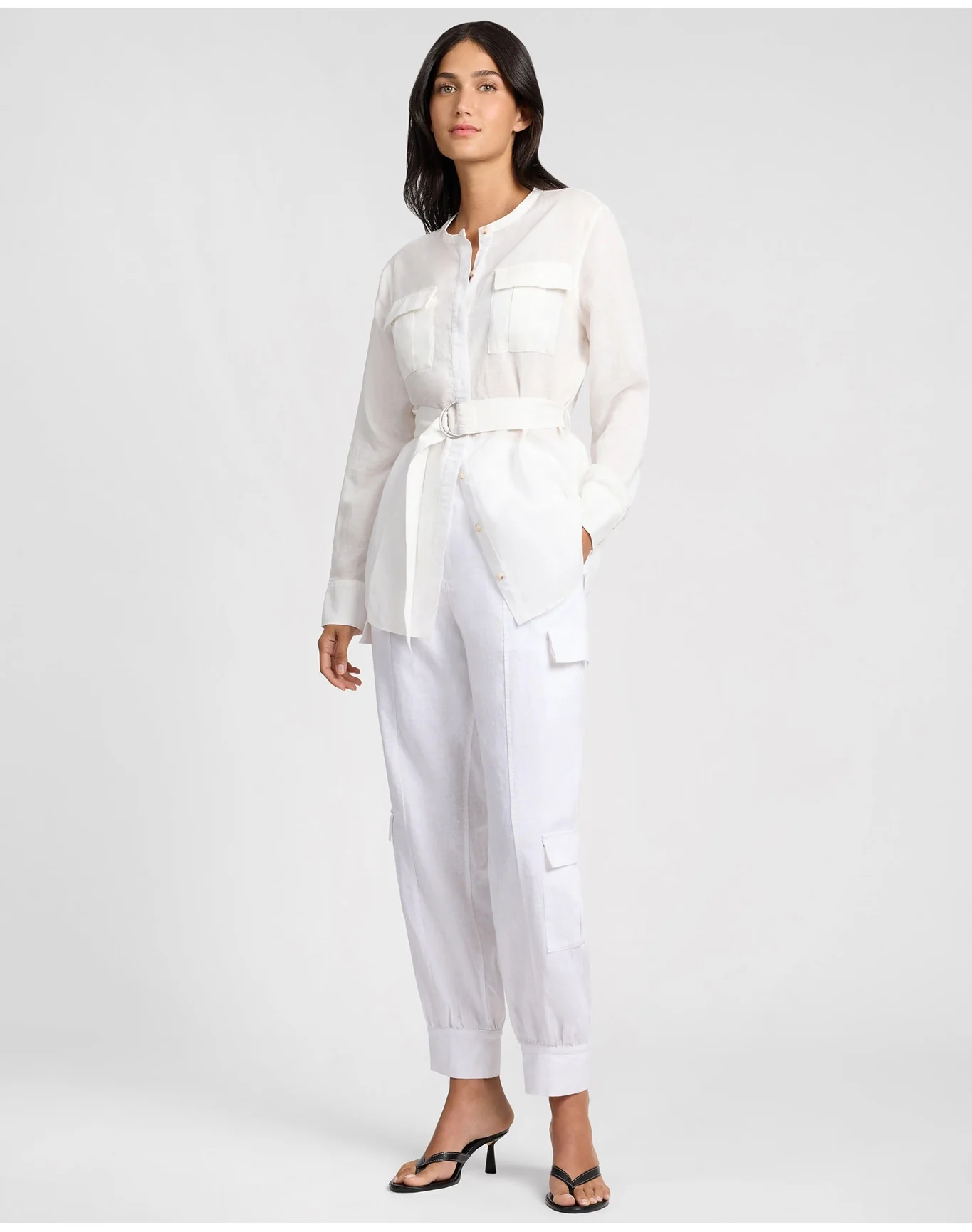 Women | Linen Utility Shirt | White - Image 3