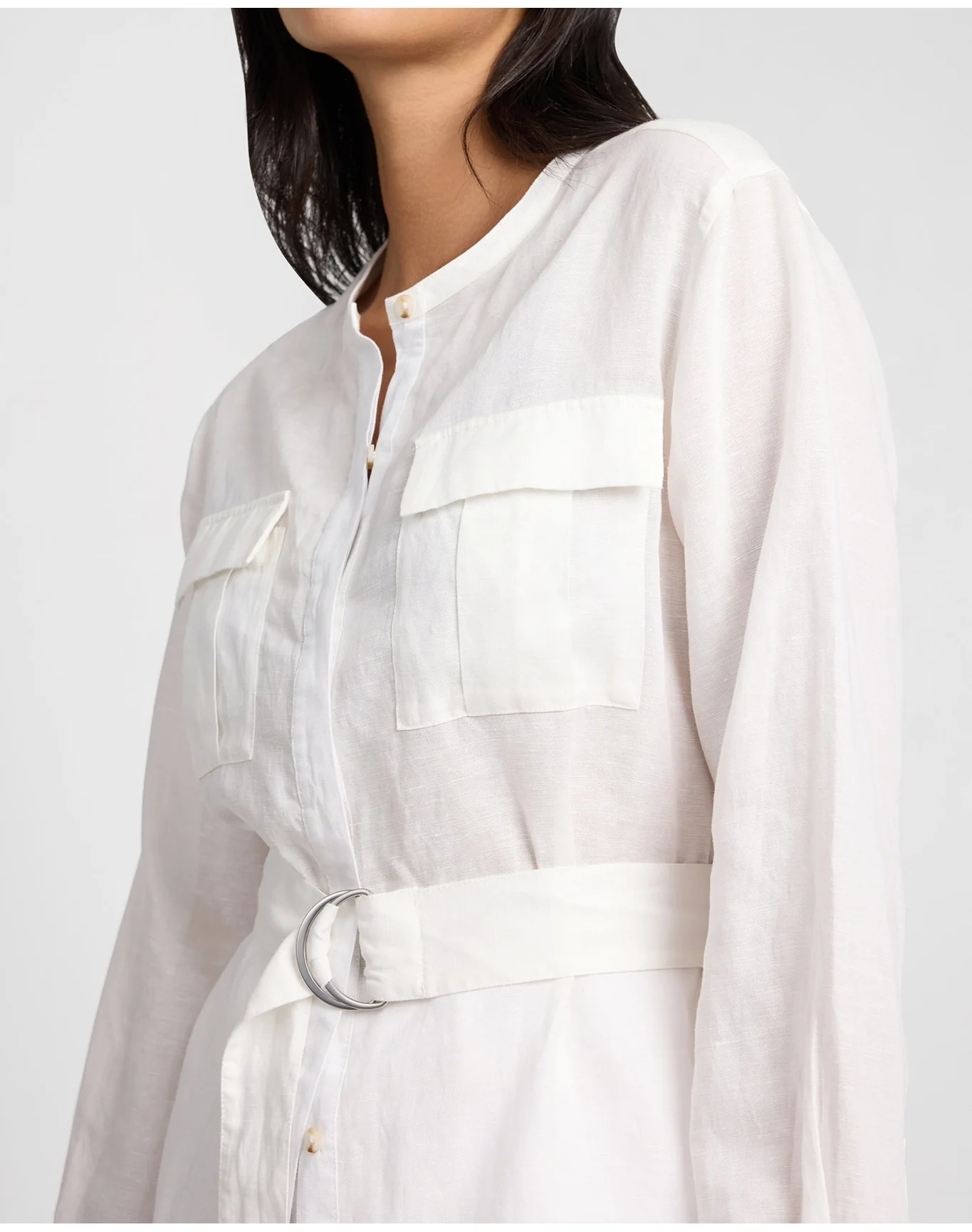 Women | Linen Utility Shirt | White - Image 4