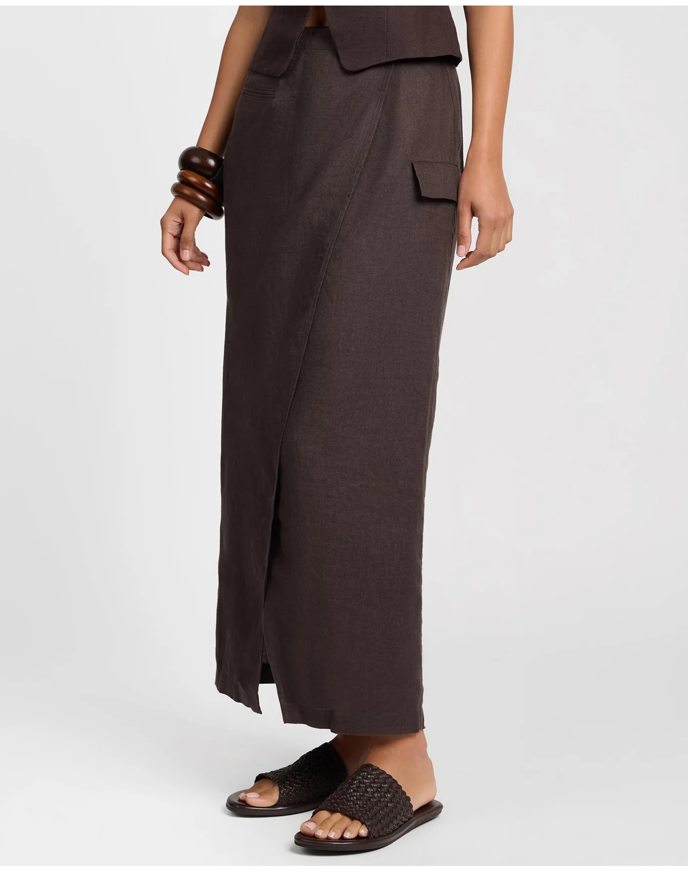 Women | Linen Utility Wrap Maxi Skirt | Espresso