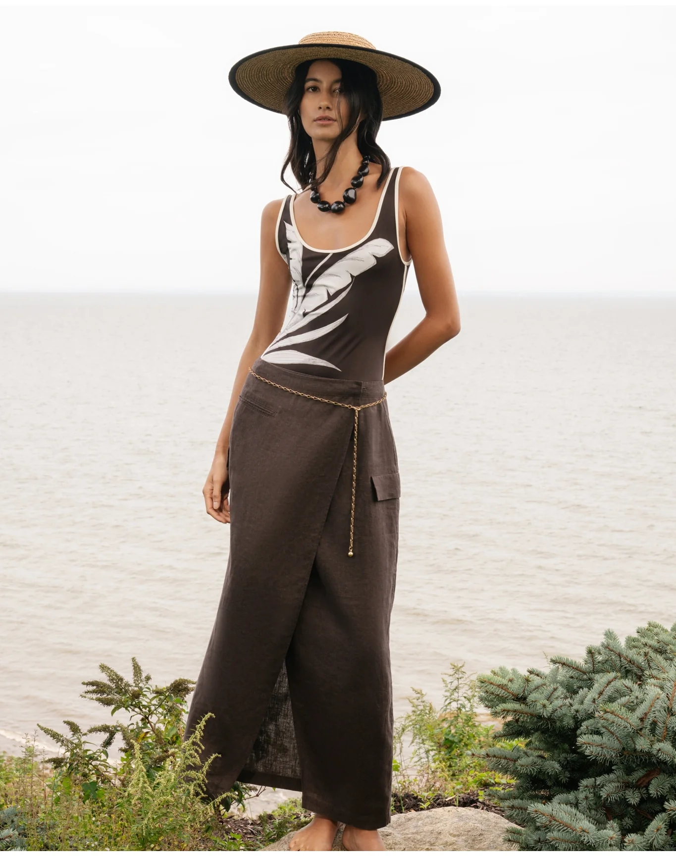 Women | Linen Utility Wrap Maxi Skirt | Espresso - Image 2