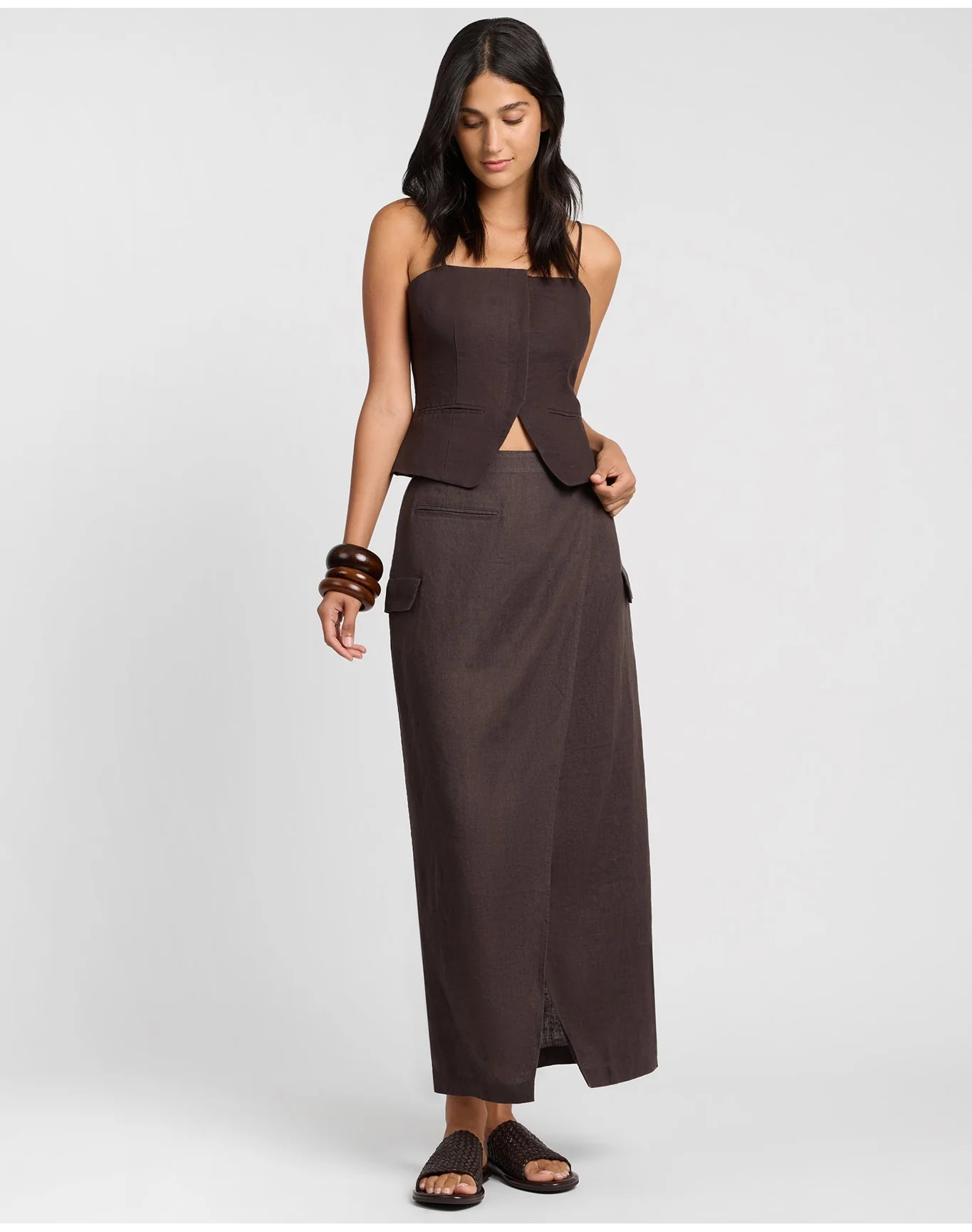 Women | Linen Utility Wrap Maxi Skirt | Espresso - Image 4