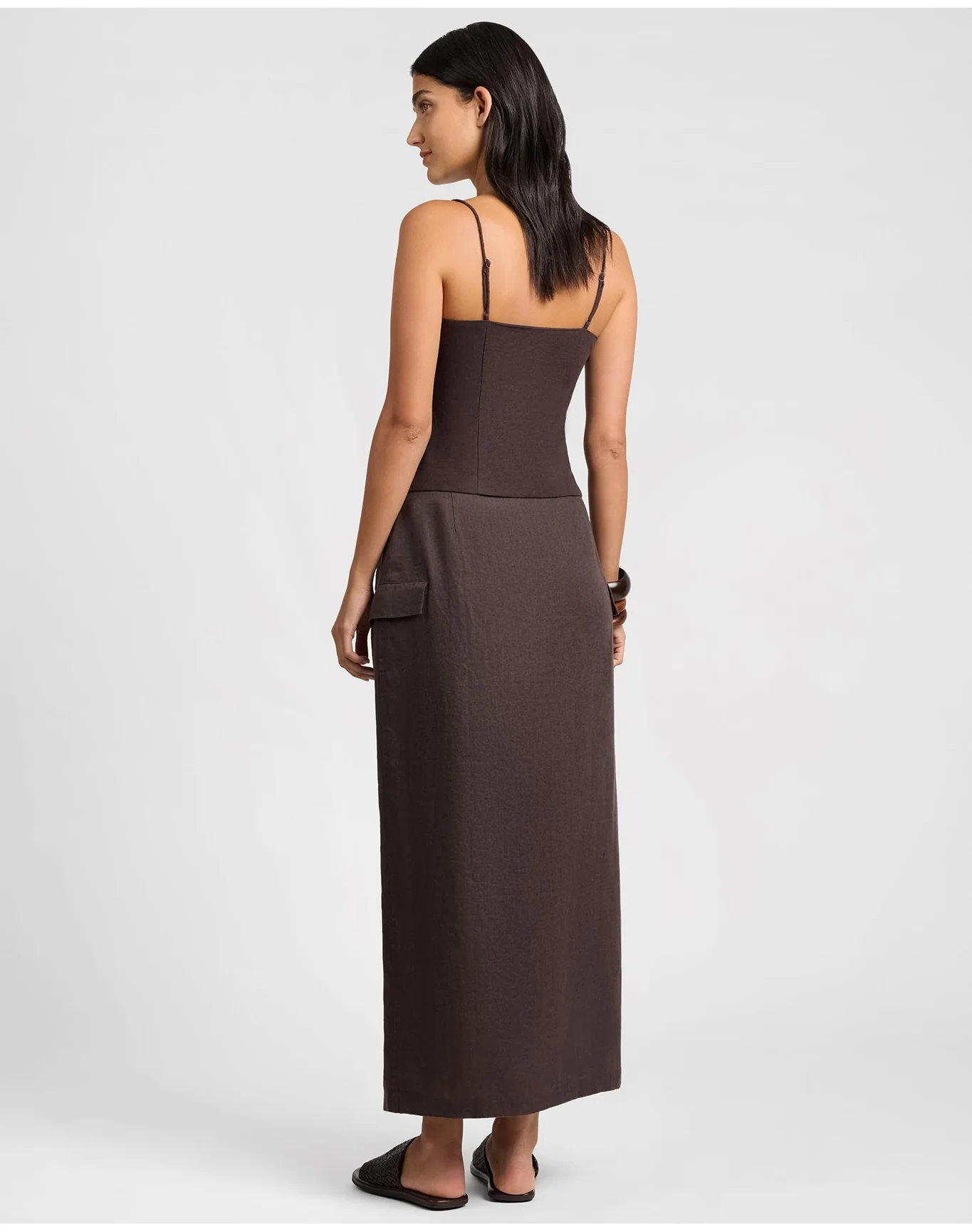 Women | Linen Utility Wrap Maxi Skirt | Espresso - Image 6
