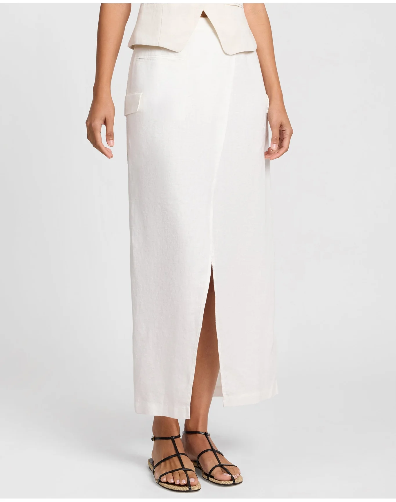 Women | Linen Utility Wrap Maxi Skirt | Natural
