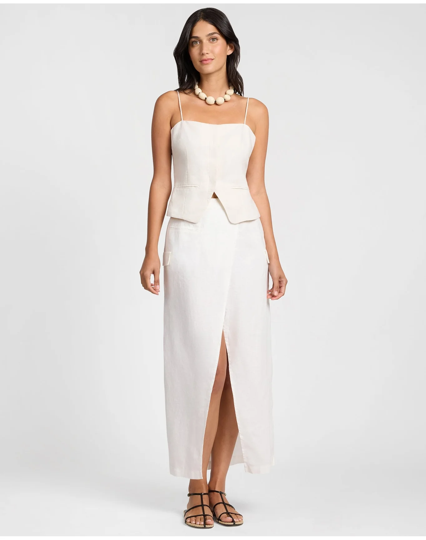 Women | Linen Utility Wrap Maxi Skirt | Natural - Image 3