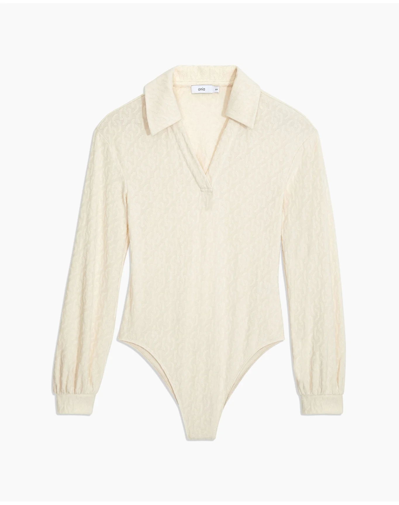 Women | Long Sleeve Polo Geo Knit Bodysuit | French Vanilla - Image 3