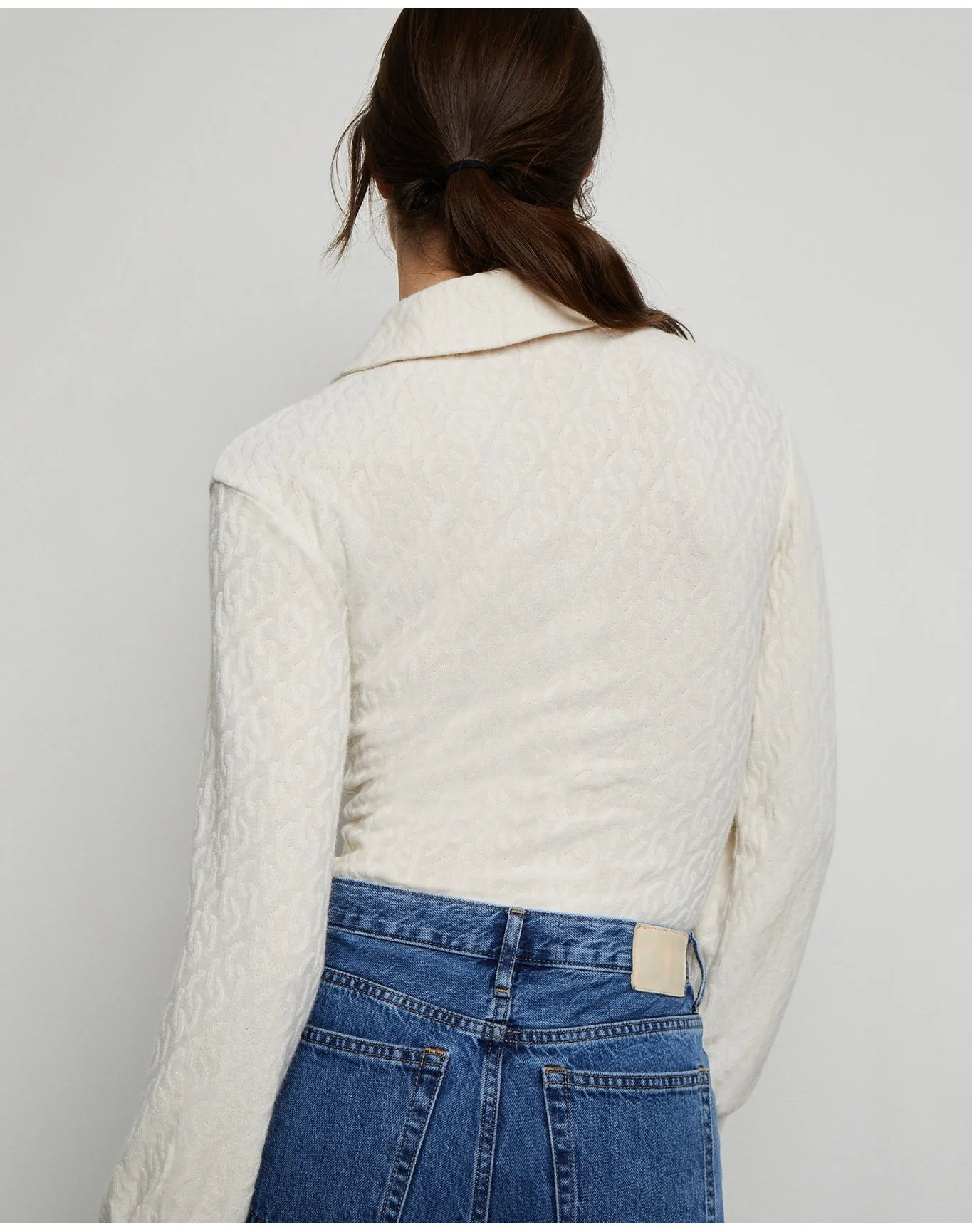 Women | Long Sleeve Polo Geo Knit Bodysuit | French Vanilla - Image 7