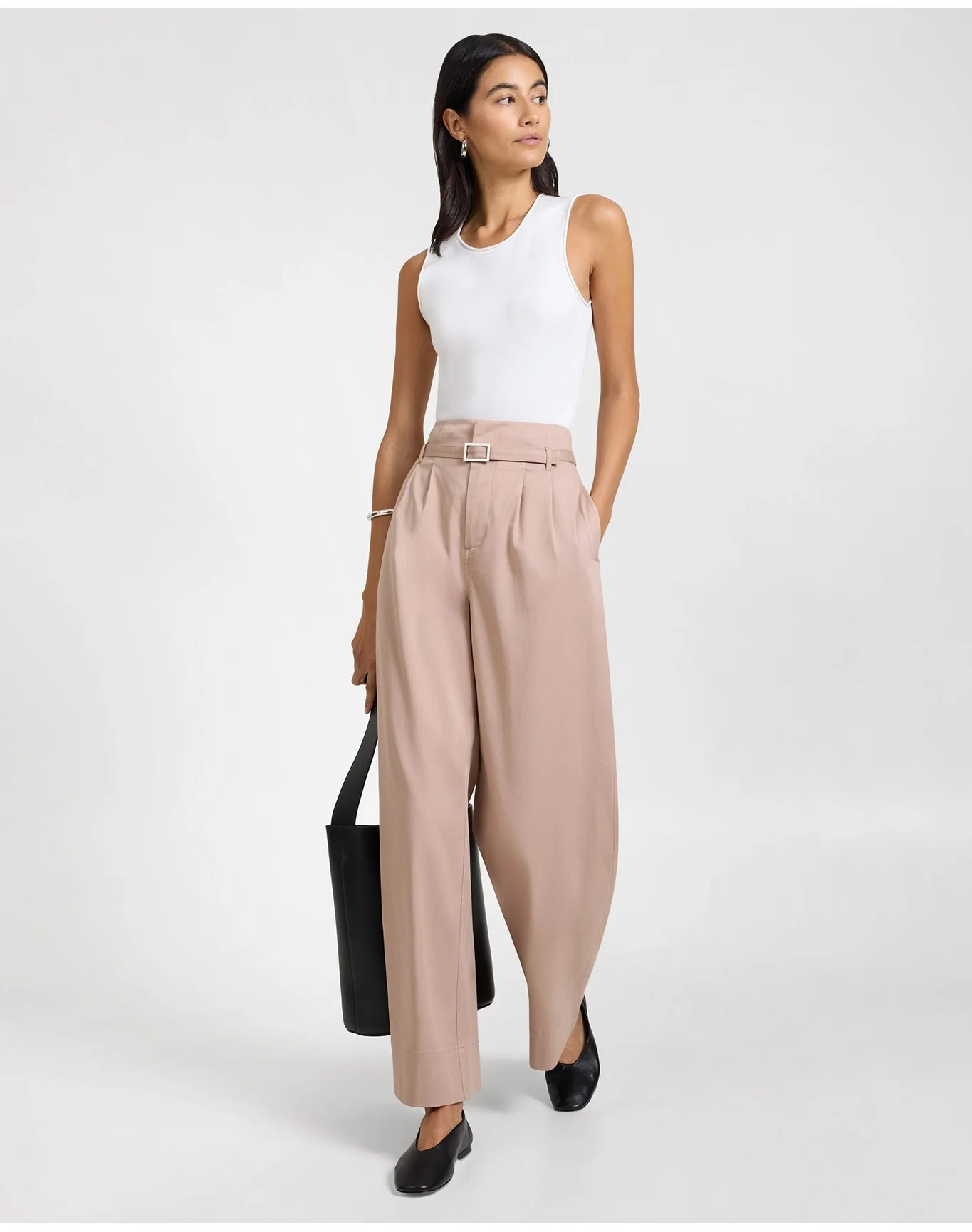 Women | Lyocell Paperbag Trouser | Warm Taupe - Image 4
