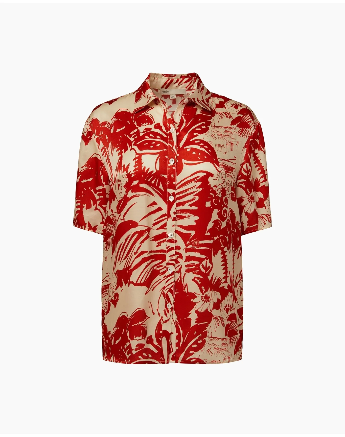 Women | Oversized Short Sleeve Button Up Shirt | Poinciana Cream - Image 2