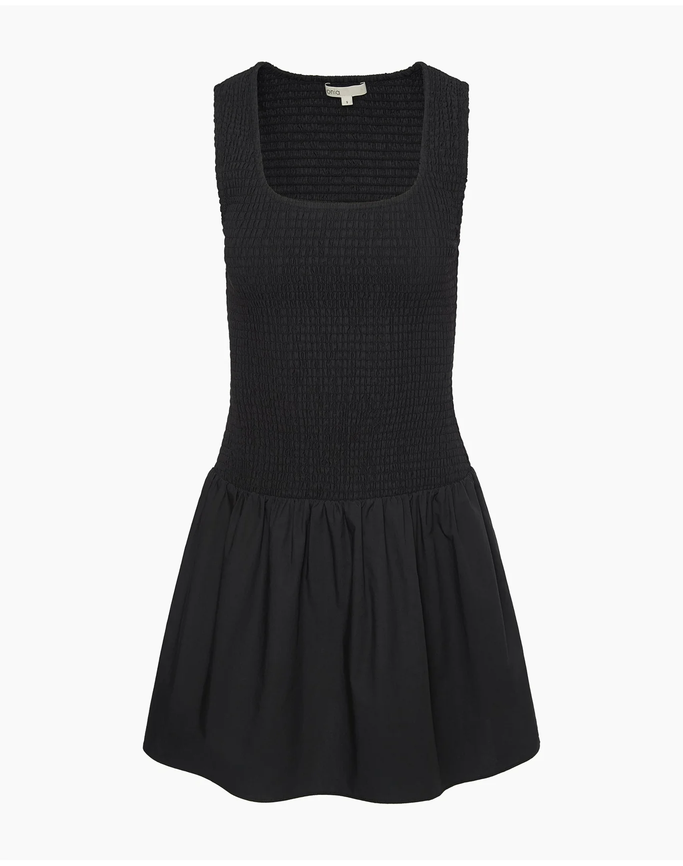 Women | Poplin Smocked Mini Dress | Black - Image 2