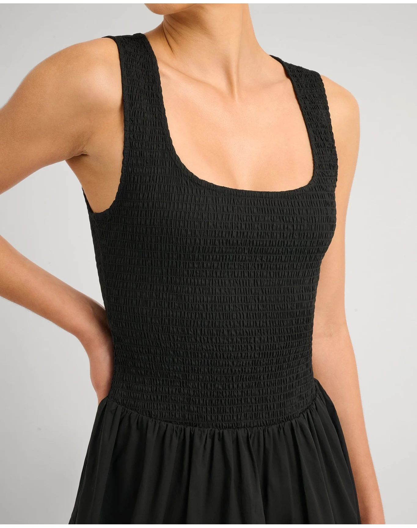 Women | Poplin Smocked Mini Dress | Black - Image 4