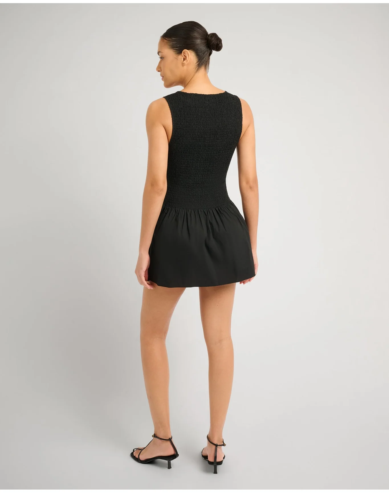 Women | Poplin Smocked Mini Dress | Black - Image 5