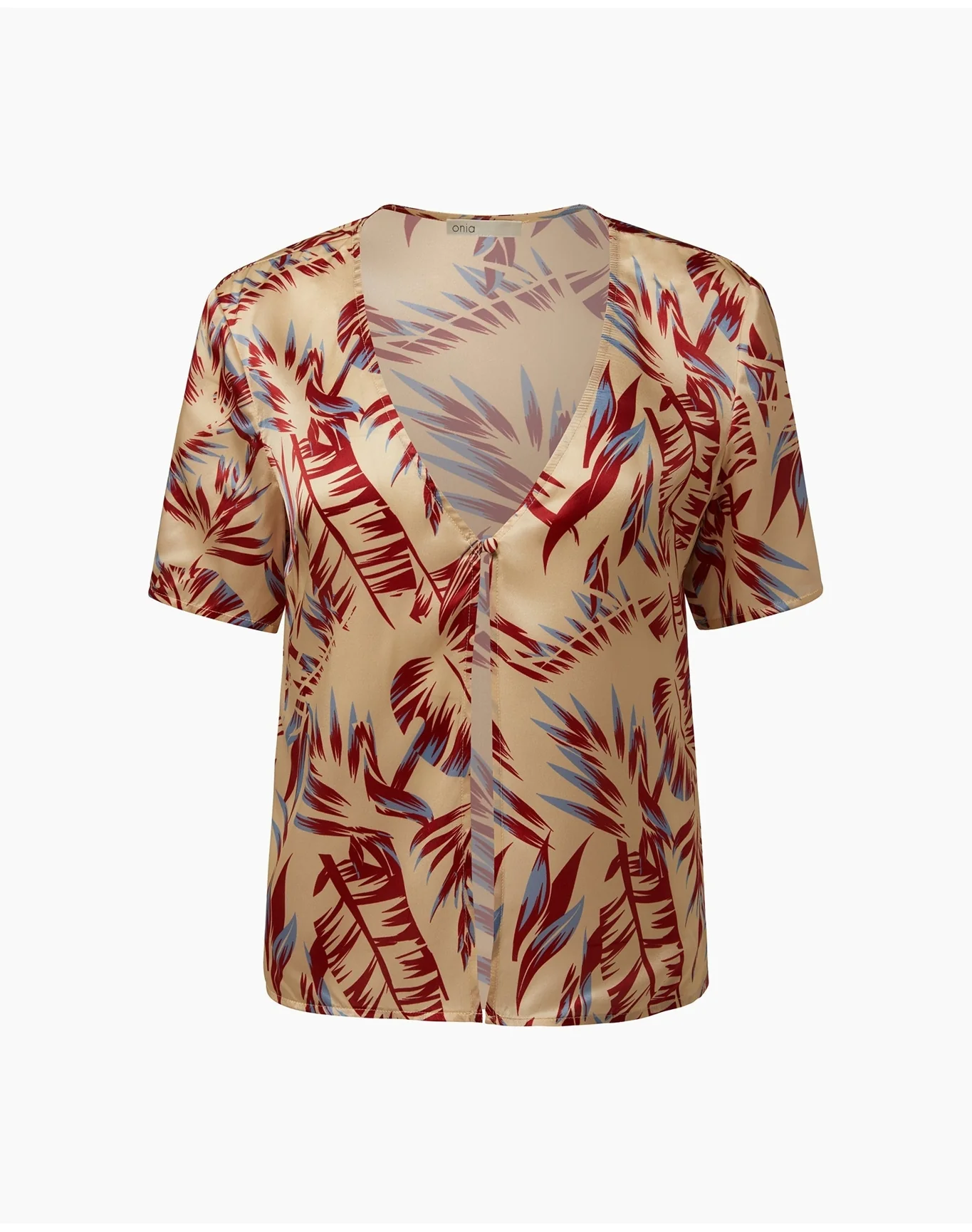 Women | Silk Short Sleeve Shirt | Tan - Image 2