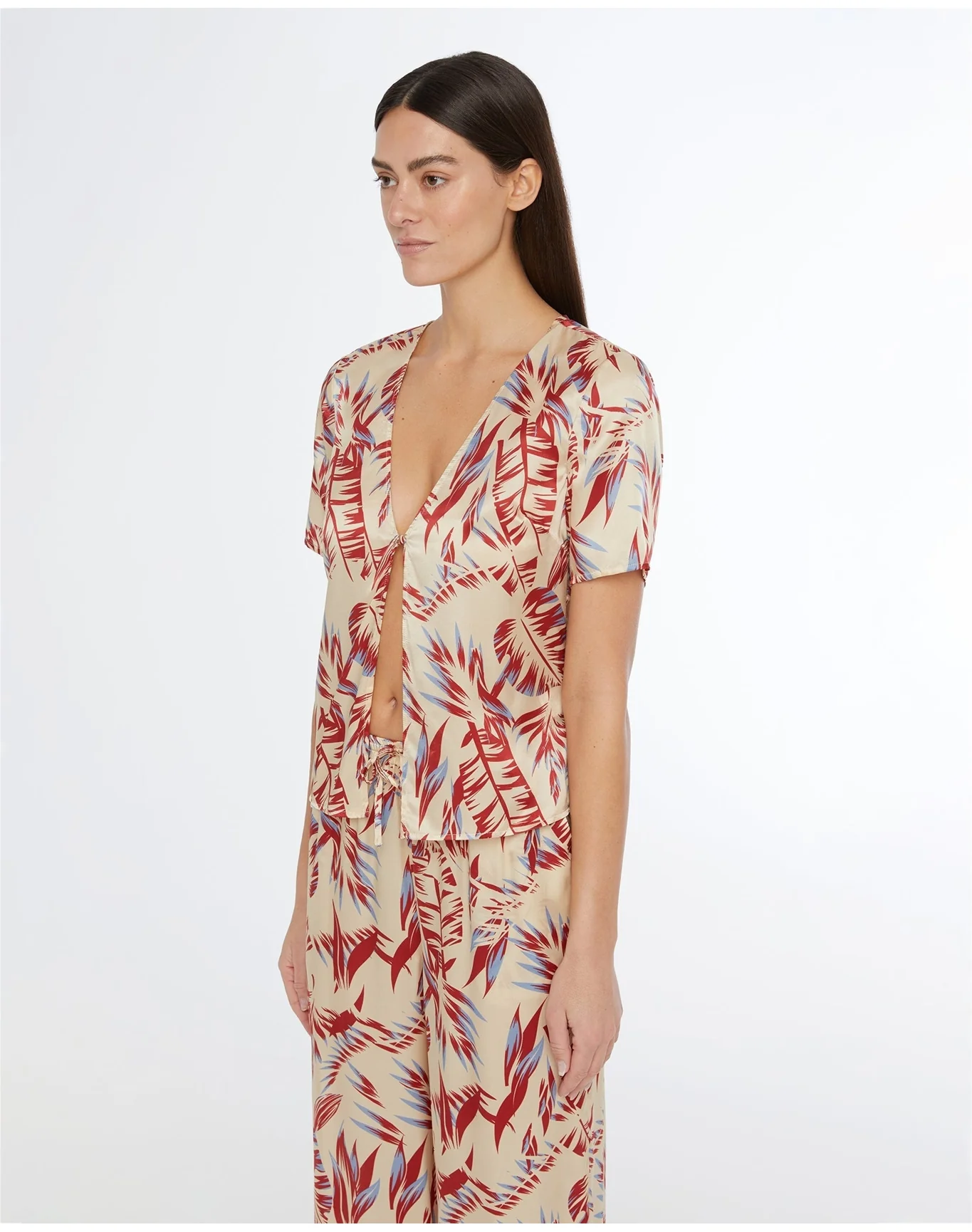 Women | Silk Short Sleeve Shirt | Tan - Image 3