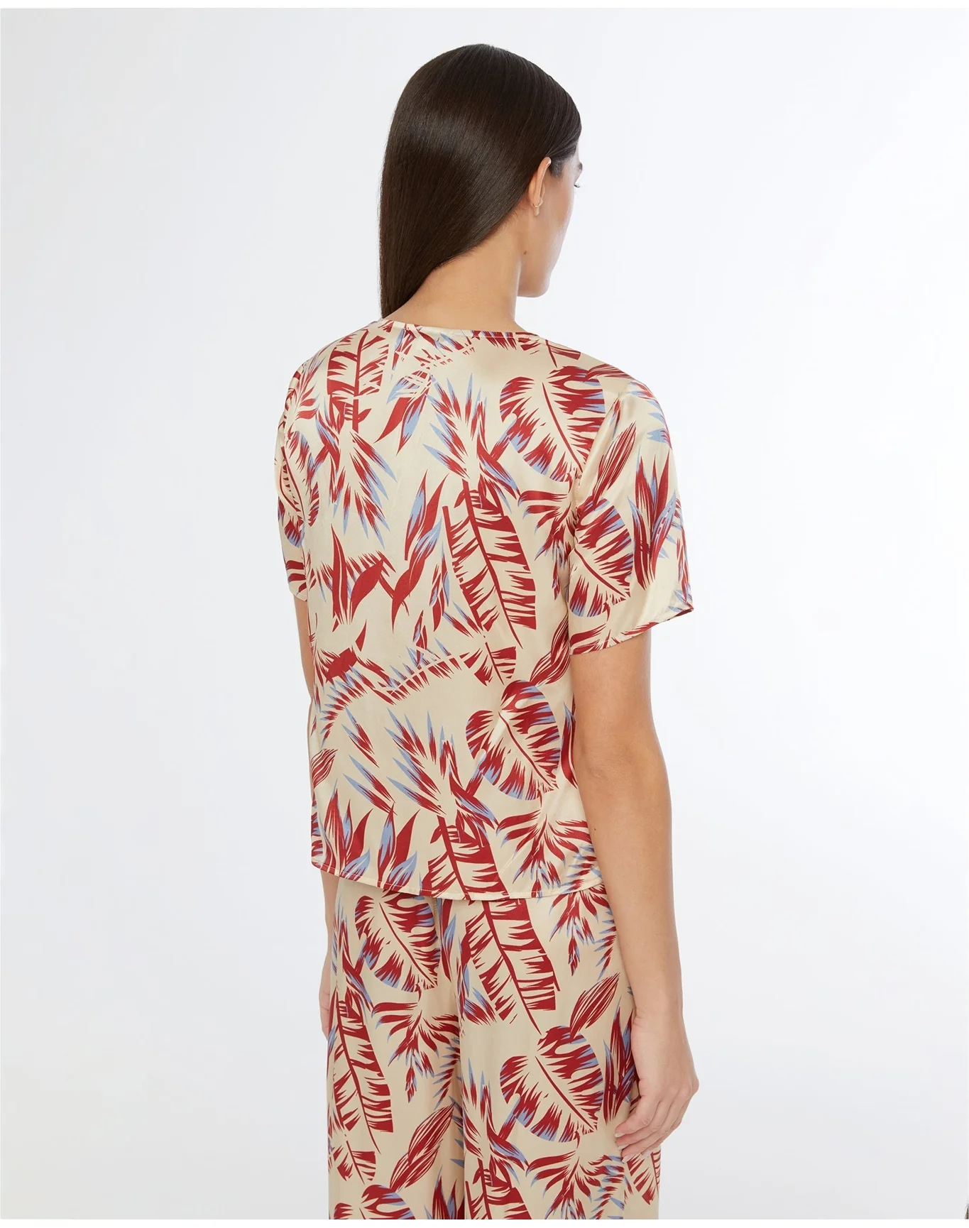 Women | Silk Short Sleeve Shirt | Tan - Image 4