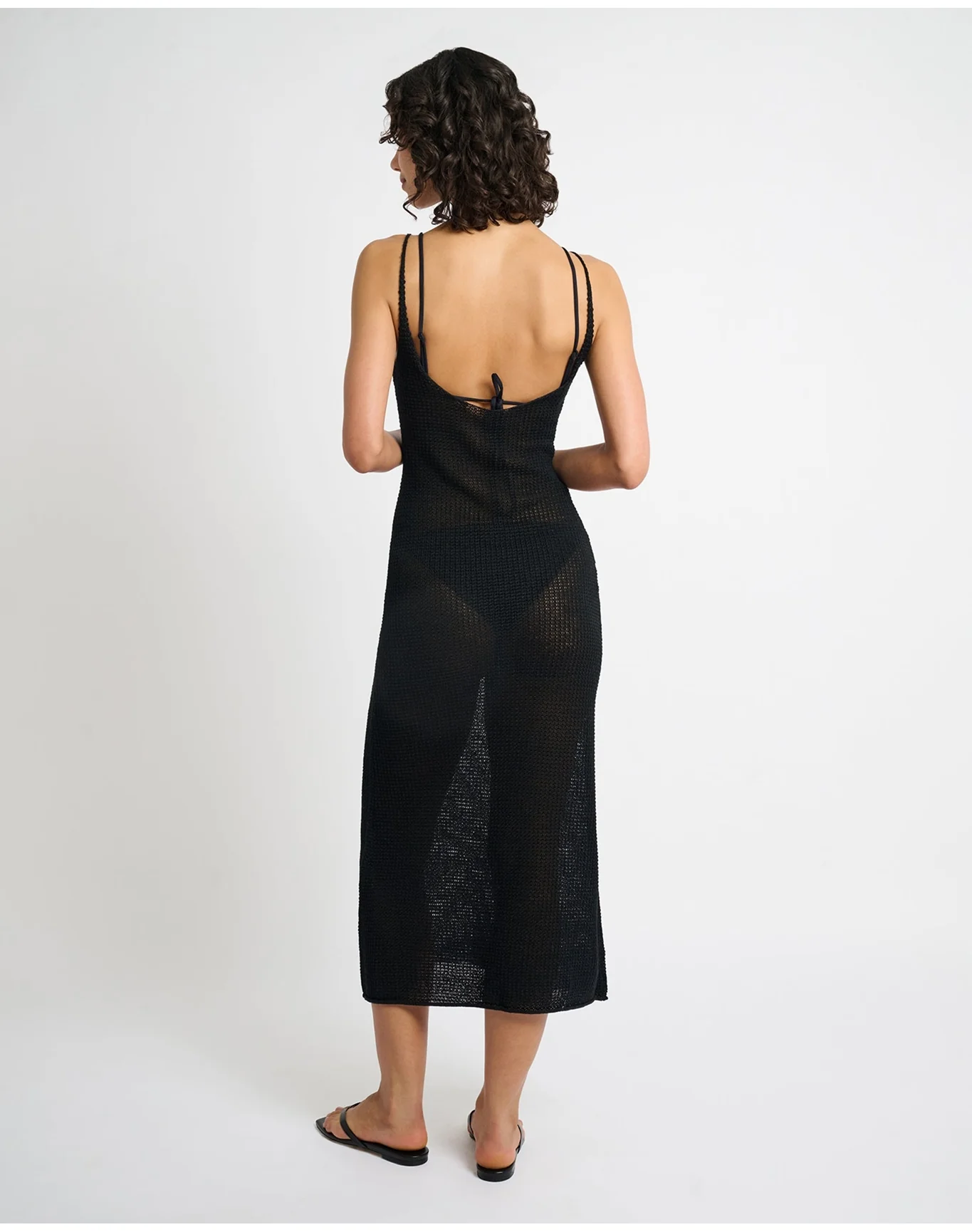 Women | Textured Linen Sweater Scoop Maxi Dress | Black - Image 5