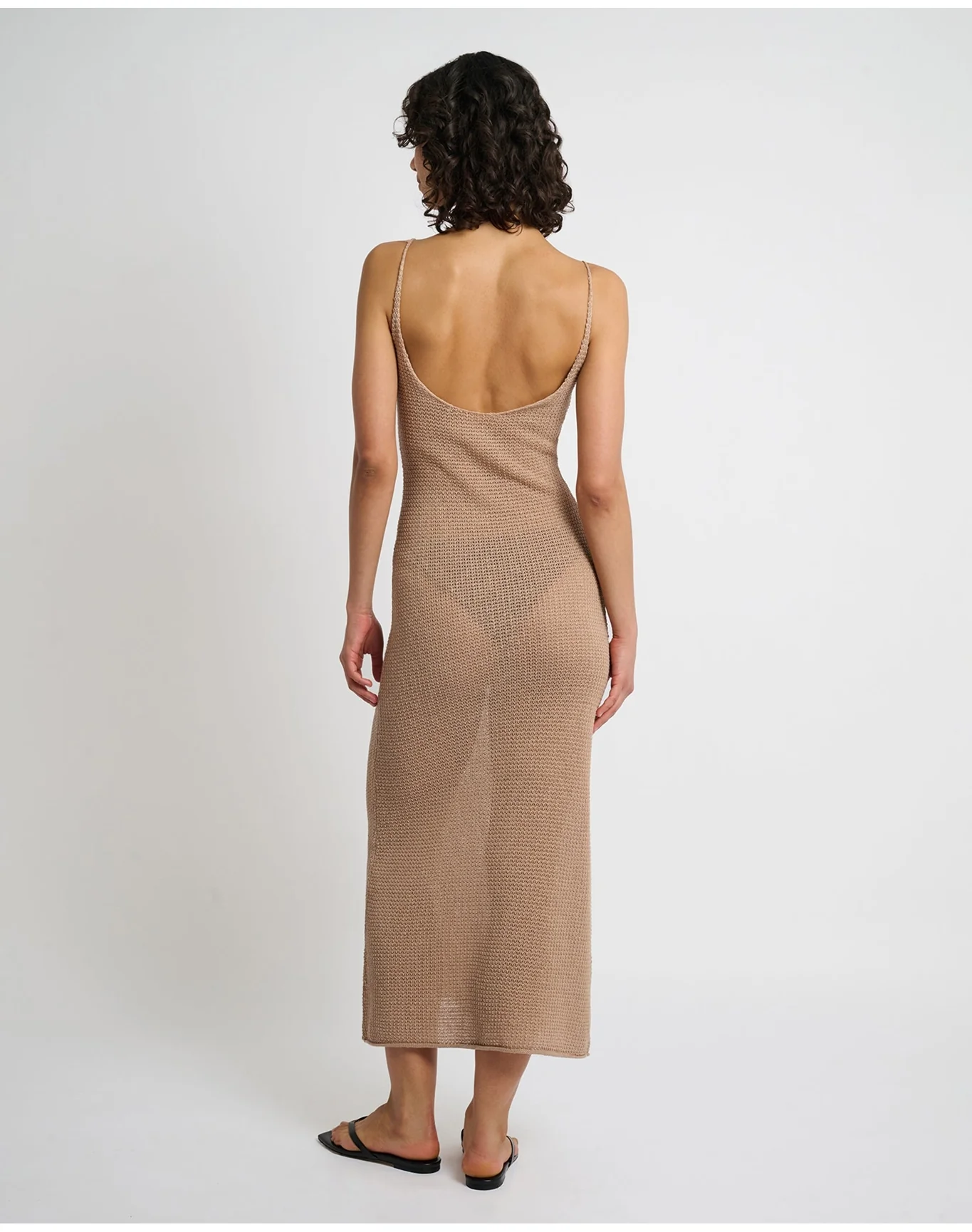 Women | Textured Linen Sweater Scoop Maxi Dress | Tan - Image 5