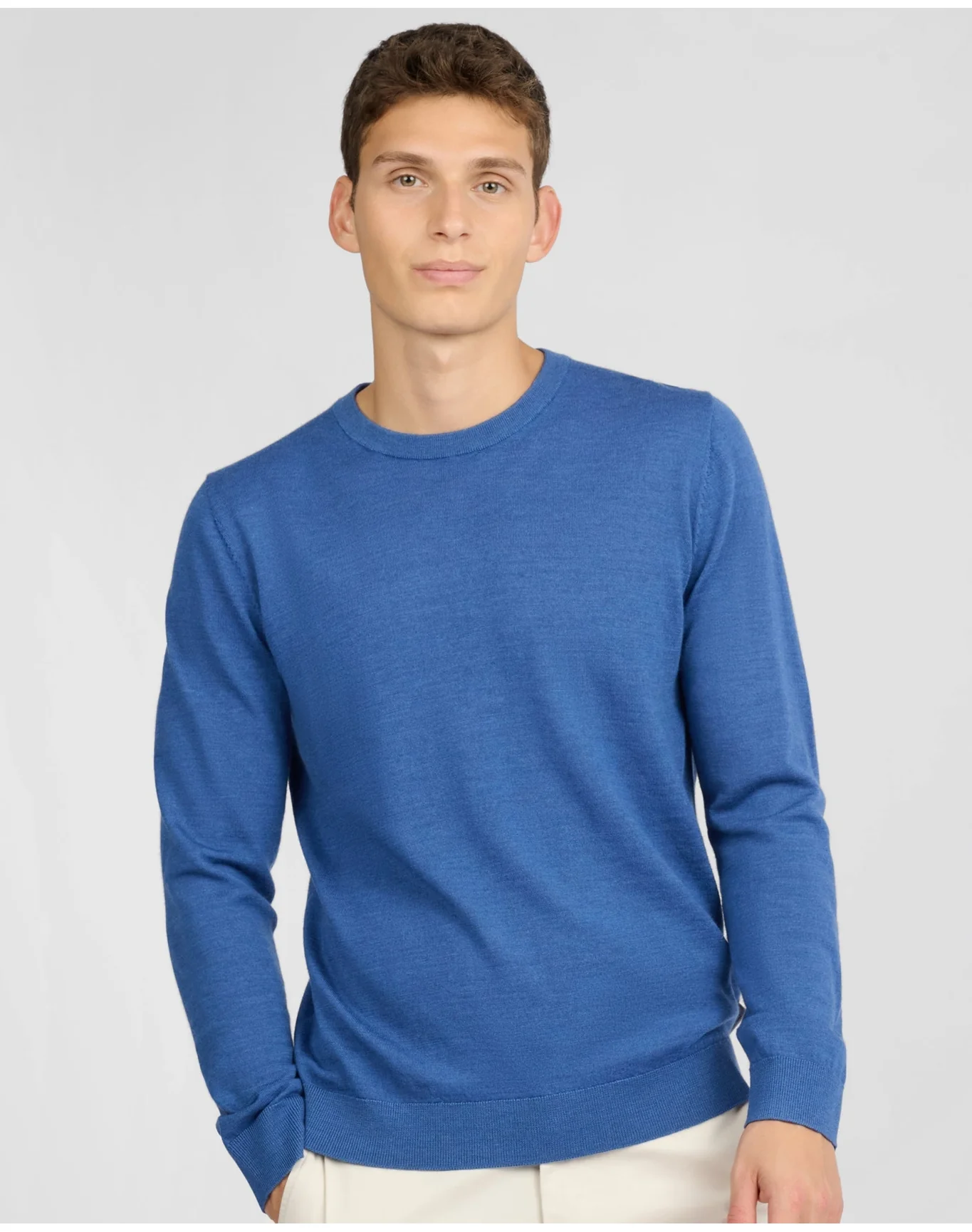 Men | Extra Fine Merino Wool Crewneck Sweater | Cobalt Blue Melange - Image 2